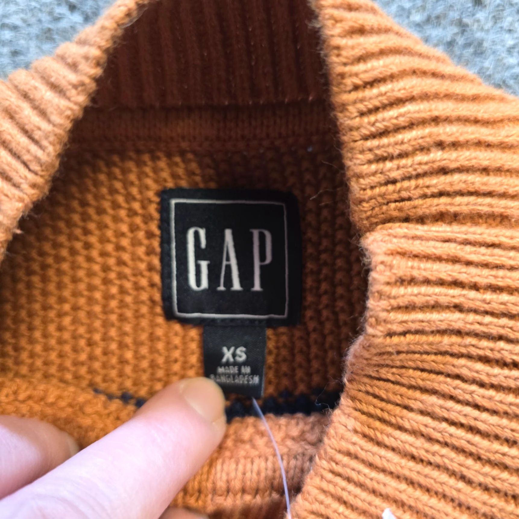Gap GAP Sweater Womens XS Brown Blue Striped Mock Neck Textured Casual Capsule Pullover Size XS / US 0-2 / IT 36-38 - 4 Thumbnail