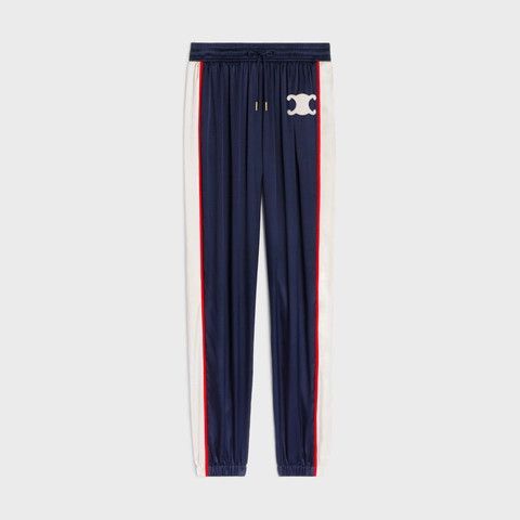 Celine o1w1db11124 Athletic Satin Pant in Blue Size 27" / US 4 / IT 40 - 1 Thumbnail