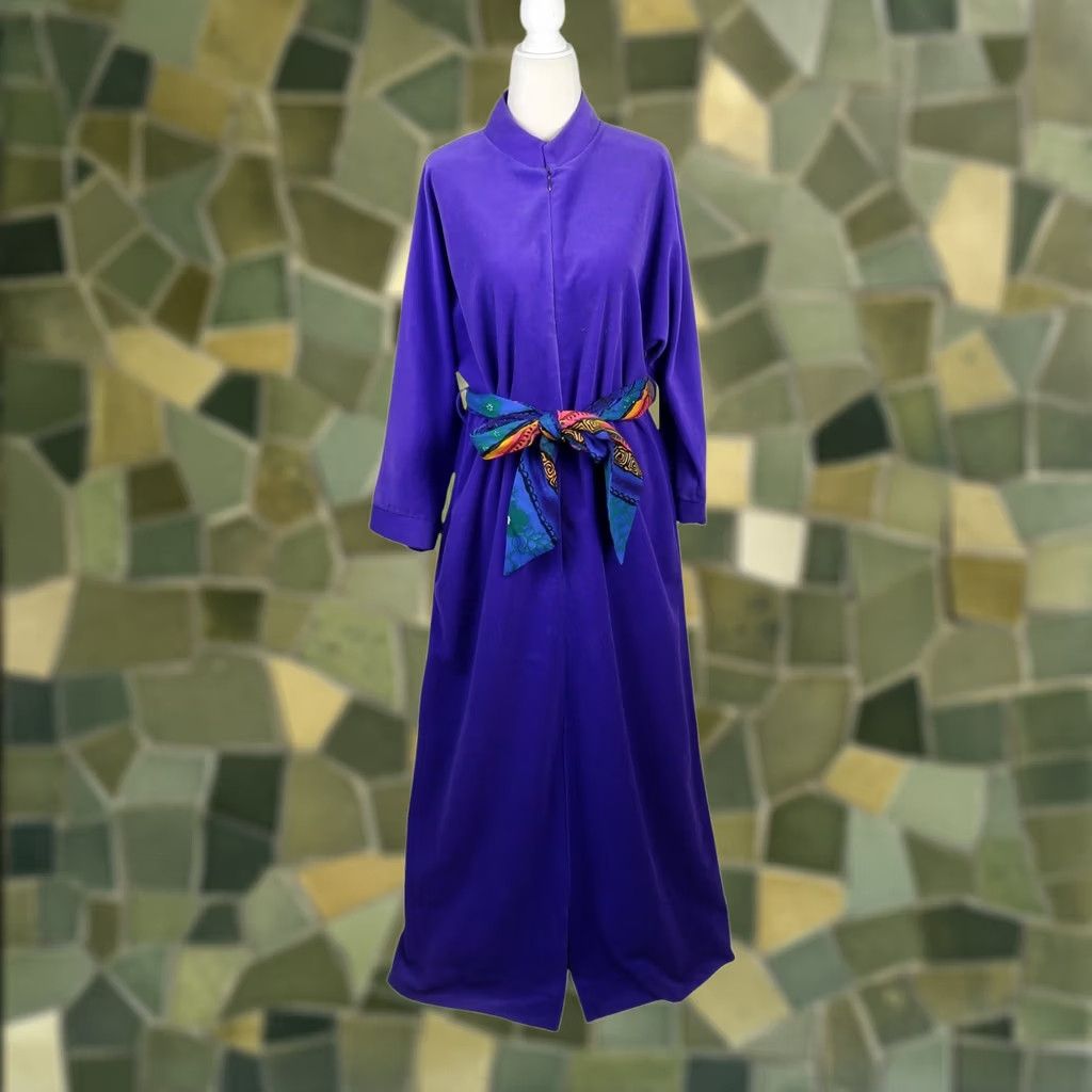 Vintage VINTAGE 80s Royal Purple Fleece Zip Front Long Robe M Women Size ONE SIZE - 1 Thumbnail