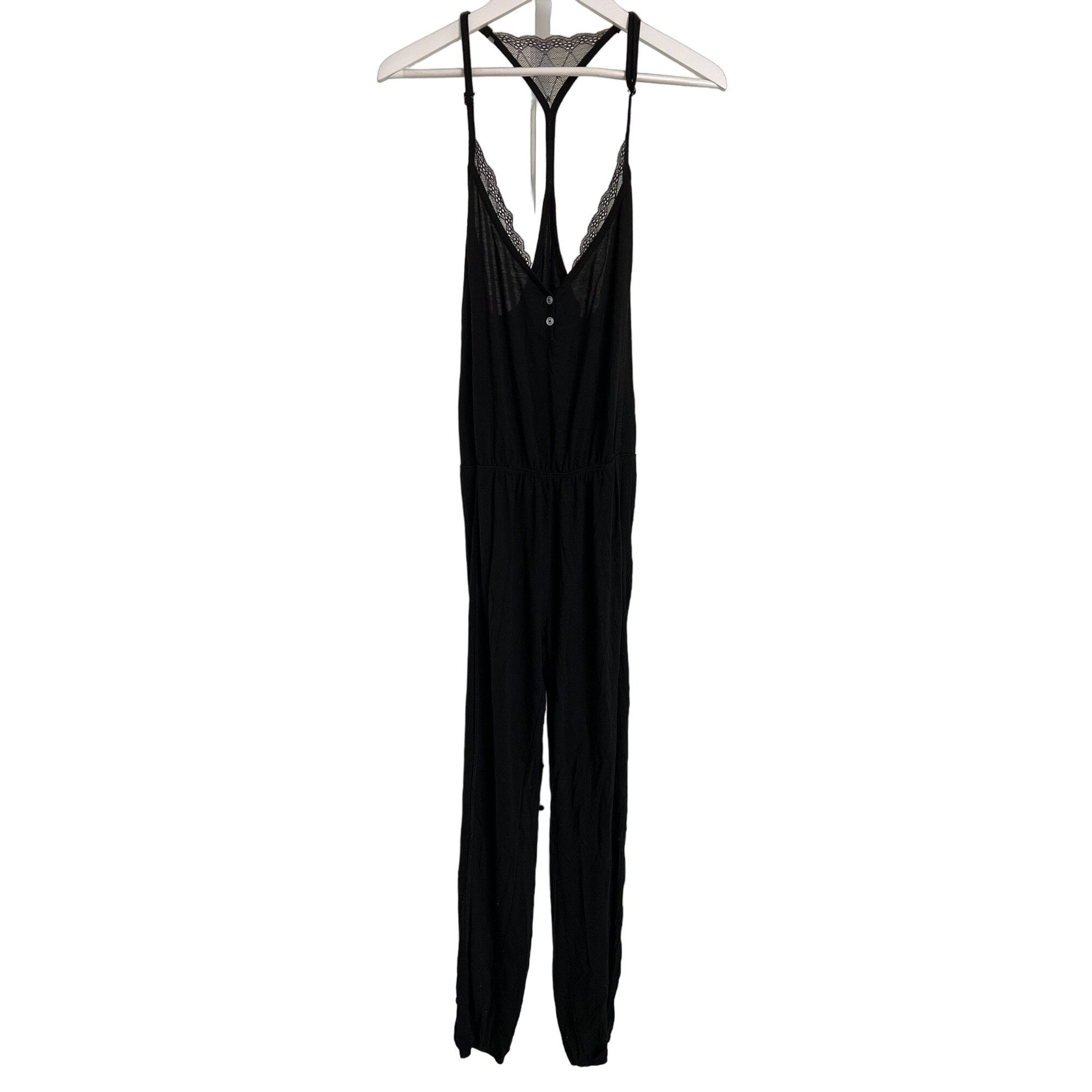 Splendid Splendid Black Lace-Trimmed Lounge Jumpsuit Size 26" / US 2 / IT 38 - 5 Thumbnail