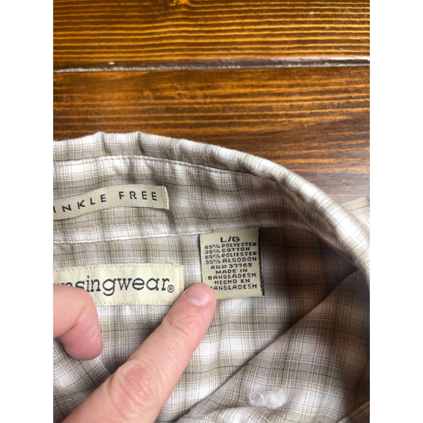 Vintage Munsingwear Shirt Men's Large White Tan Plaid Button-Down Short Sleeve Casual Cotton Regular Mens Size US L / EU 52-54 / 3 - 5 Thumbnail