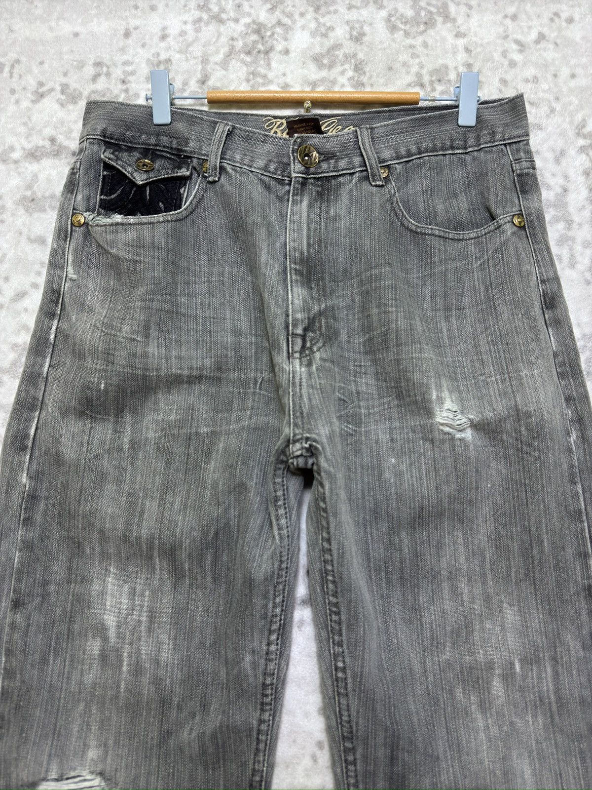 Japanese Brand Vintage Blue Gear Jeans Distressed Black Wing Embroidery Size US 32 / EU 48 - 3 Thumbnail