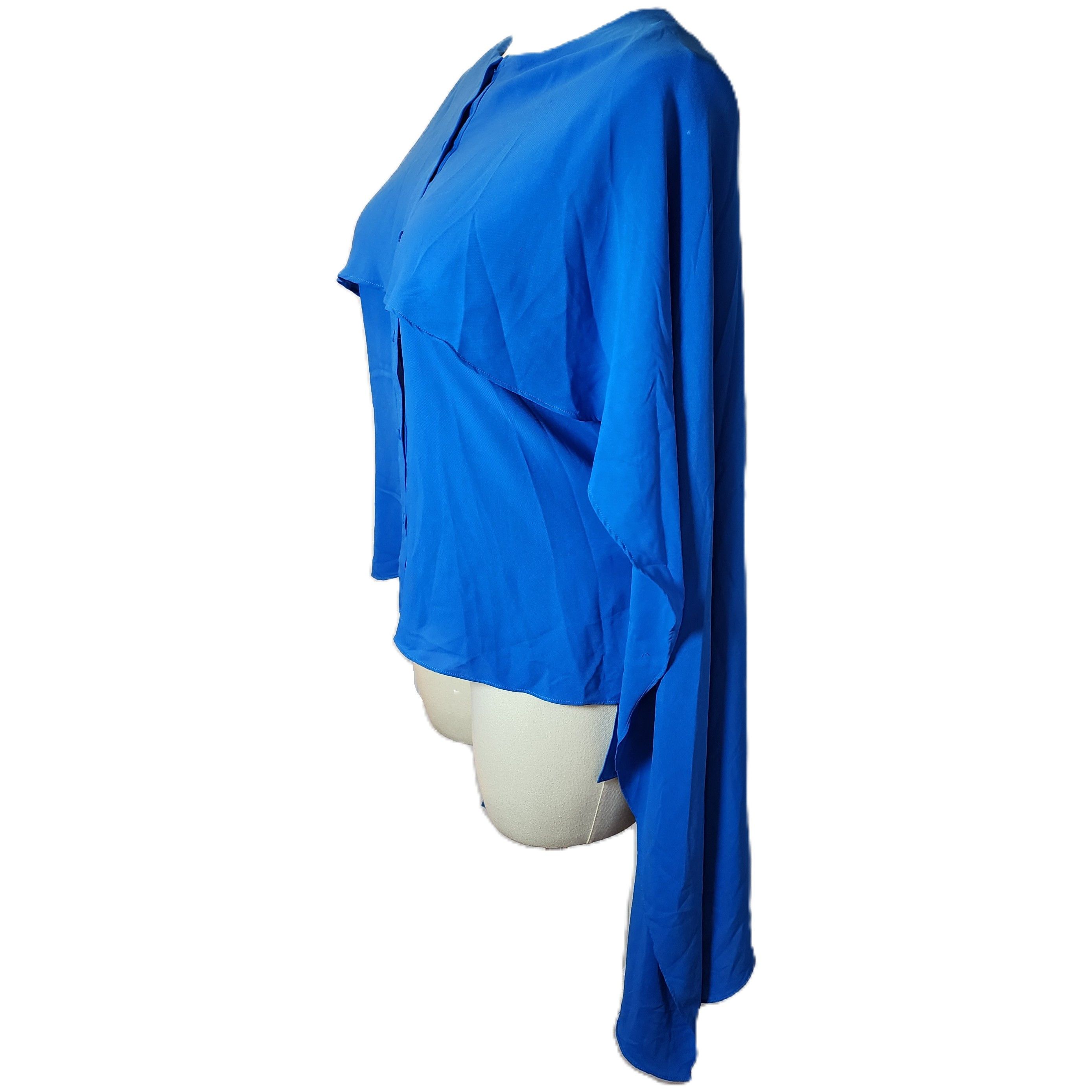 Prabal Gurung Blue Asymmetrical Button Down Blouse Draped Sleeve Size M / US 6-8 / IT 42-44 - 9 Thumbnail