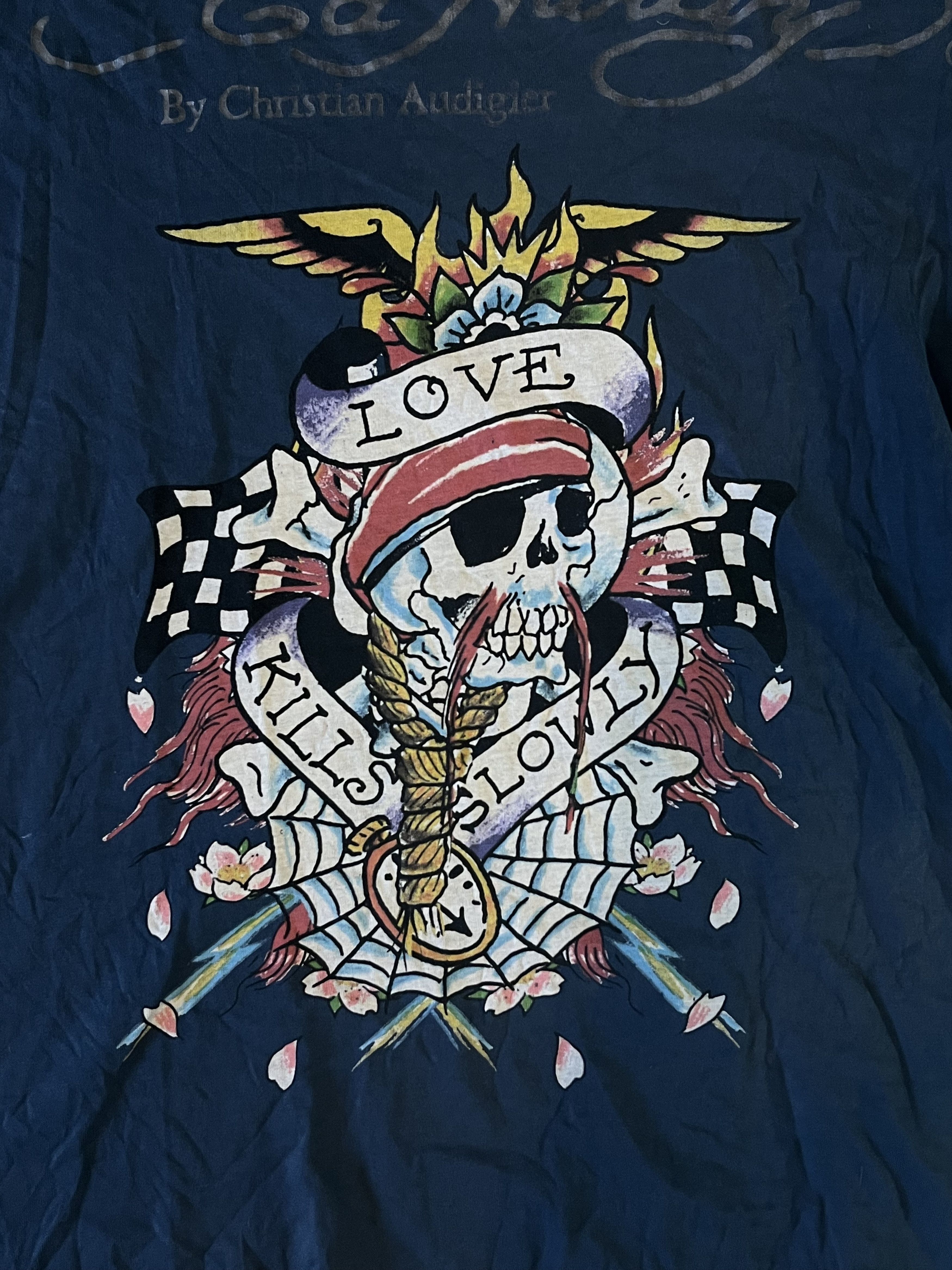 Christian Audigier × Ed Hardy × Vintage Ed Hardy Pirate Skull Love Kill Slowly Overprint T shirt Size US M / EU 48-50 / 2 - 8 Thumbnail