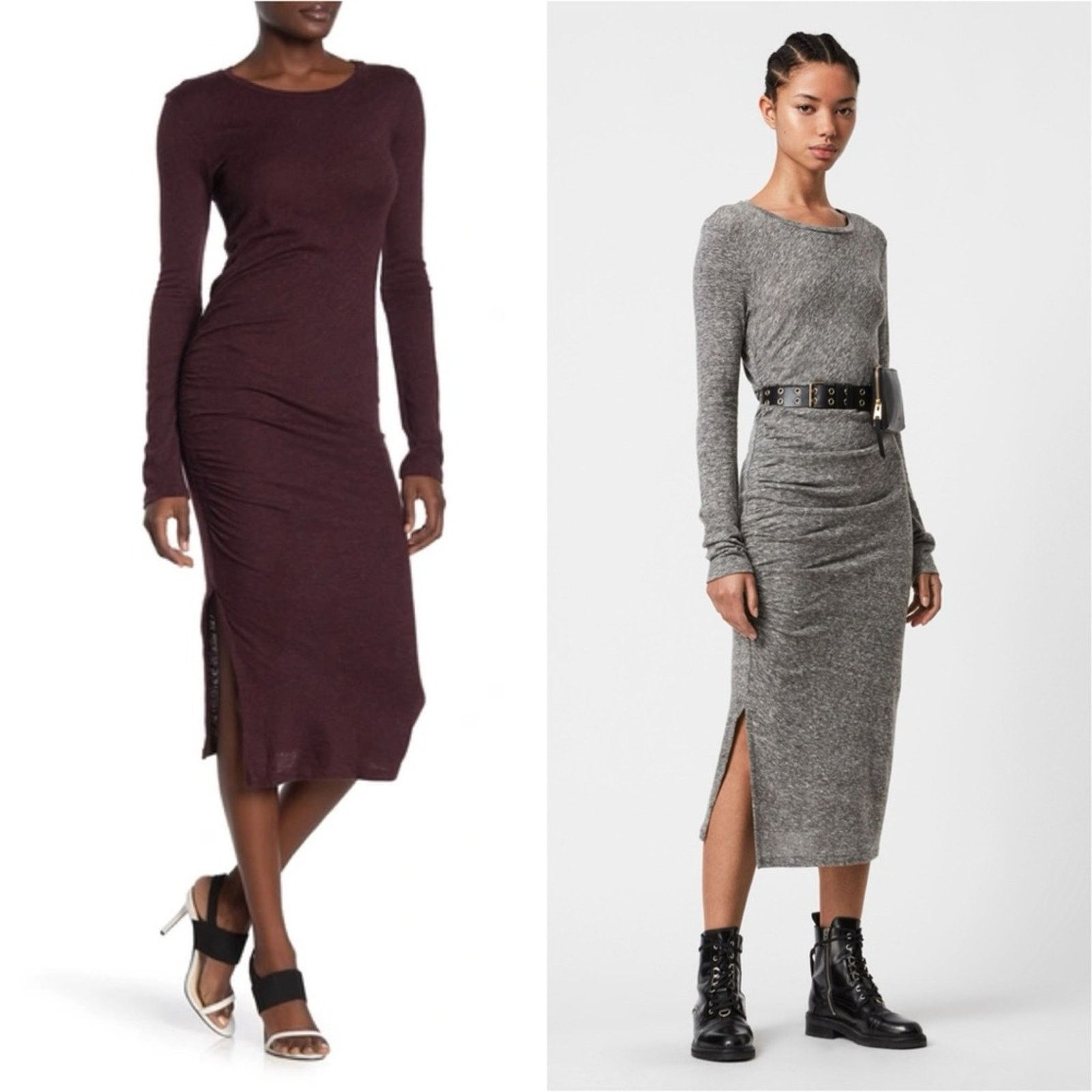 Allsaints ALL SAINTS Tina Knit Midi Dress Bodycon Assymetrical Sheath Size S / US 4 / IT 40 - 1 Thumbnail
