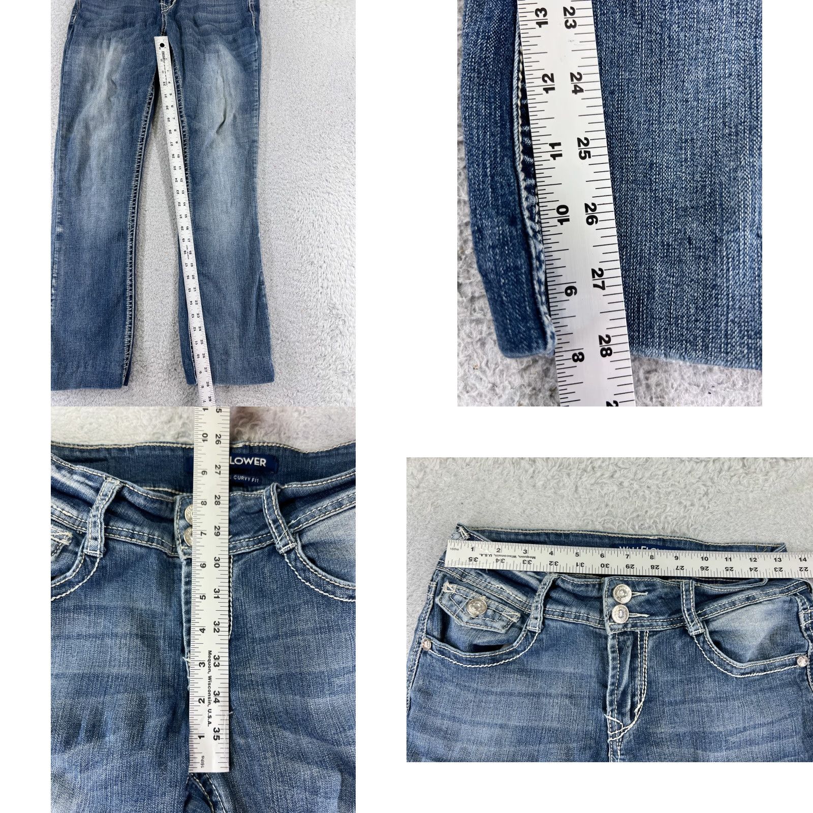 Vintage Wallflower Jeans Womens Jeans Blue Denim Bootcut 26x28 3 Stretch Cotton Blend Regular Embroidered Rhinestone 5-Pocket Luscious Curvy Fit Size 26" / US 2 / IT 38 - 8 Thumbnail