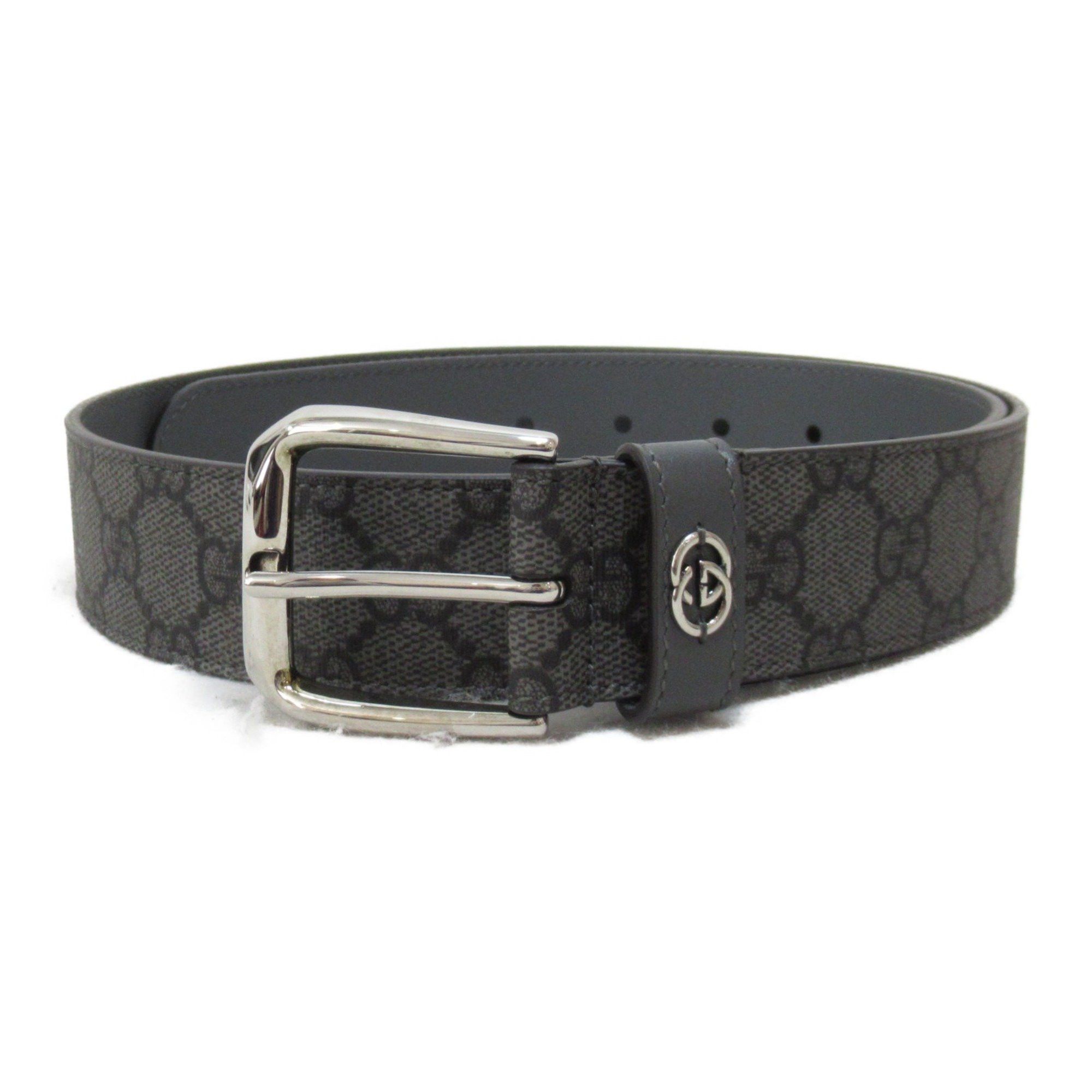 image of Gucci Belt With Interlocking G Detail Gray Canvas GG Supreme Canvas 673921Faby3124485 in Grey, Wome