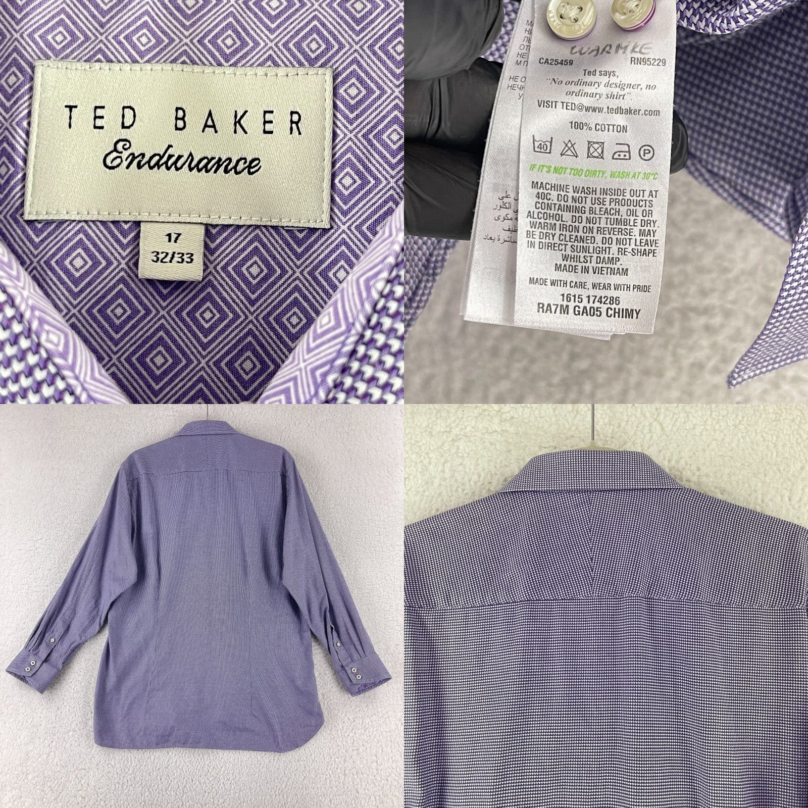 Ted Baker Ted Baker Purple Button-Up Endurance Geo Print Dress Shirt Mens Long Sleeve XL Size 46R - 8 Thumbnail
