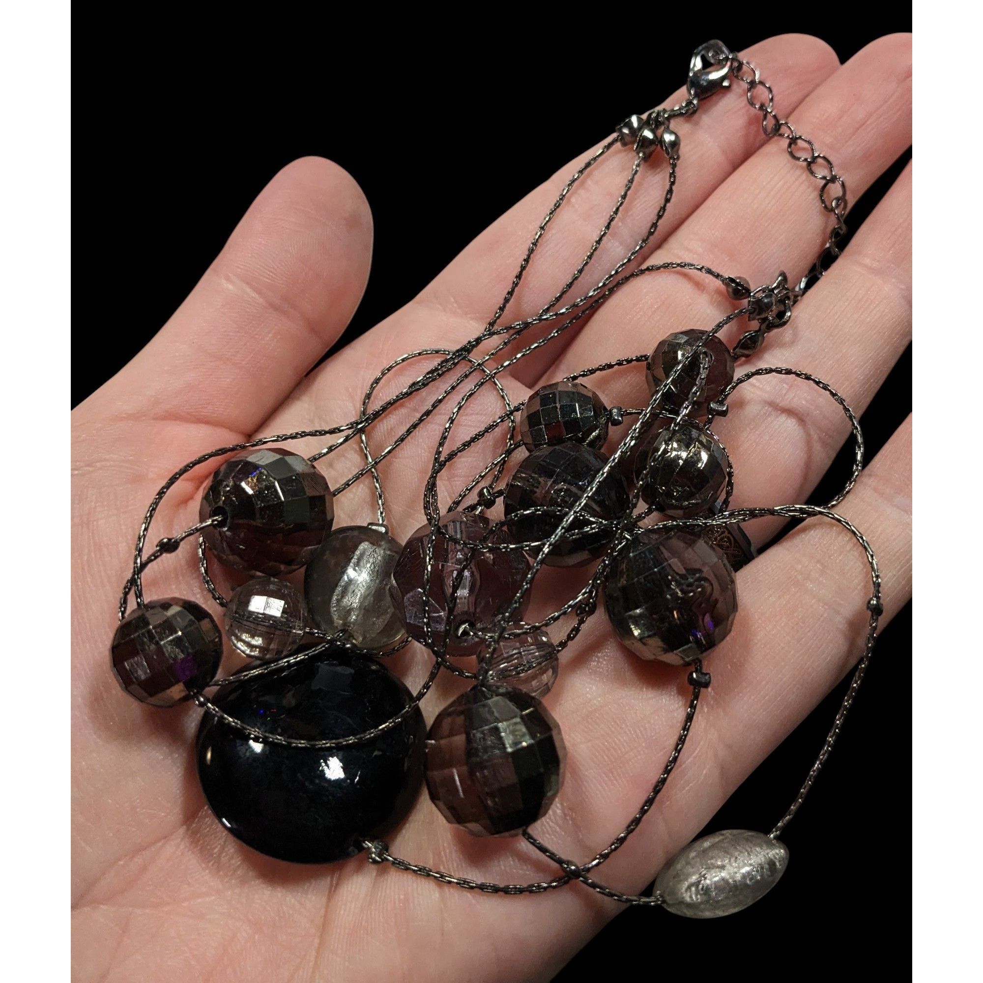 Other Dark Elegant Black And Silver Tone Layered Station Necklace Size ONE SIZE - 5 Thumbnail