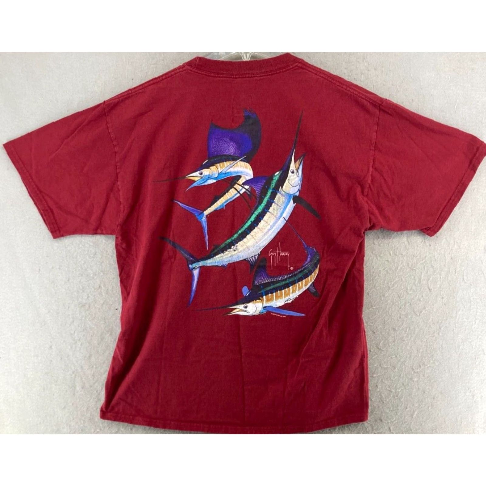 Guy Harvey Guy Harvey Mens TShirt Large Red Fishing Outdoor Marlins Shirt Adult L Red Cotton Jersey Short Sleeve Crew Neck Graphic Print Men Size US L / EU 52-54 / 3 - 7 Thumbnail