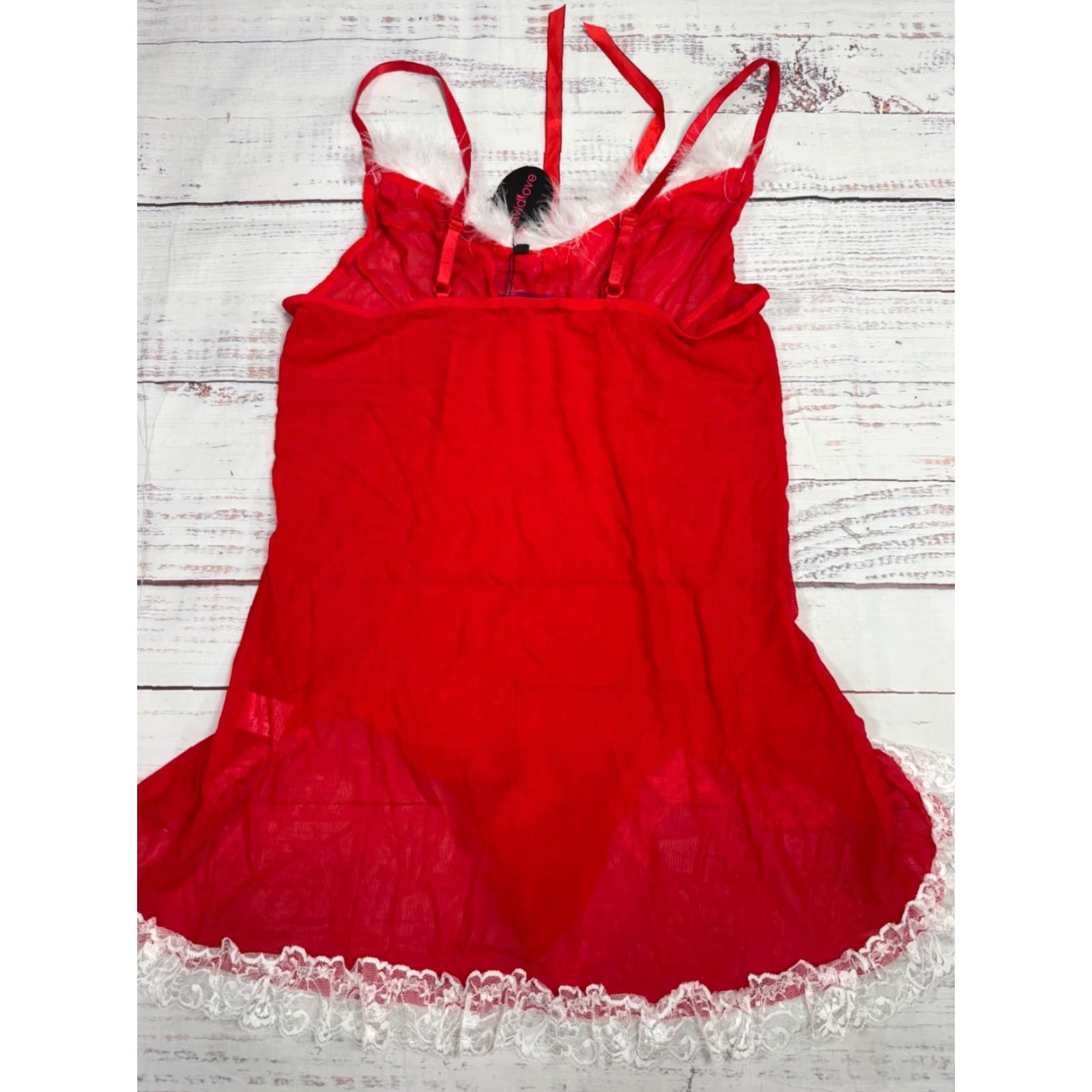 Vintage Avidlove Teddy Lingerie Red Holiday Christmas White Trim M Womens XS? (Note: Original specifies M) Size ONE SIZE - 3 Thumbnail