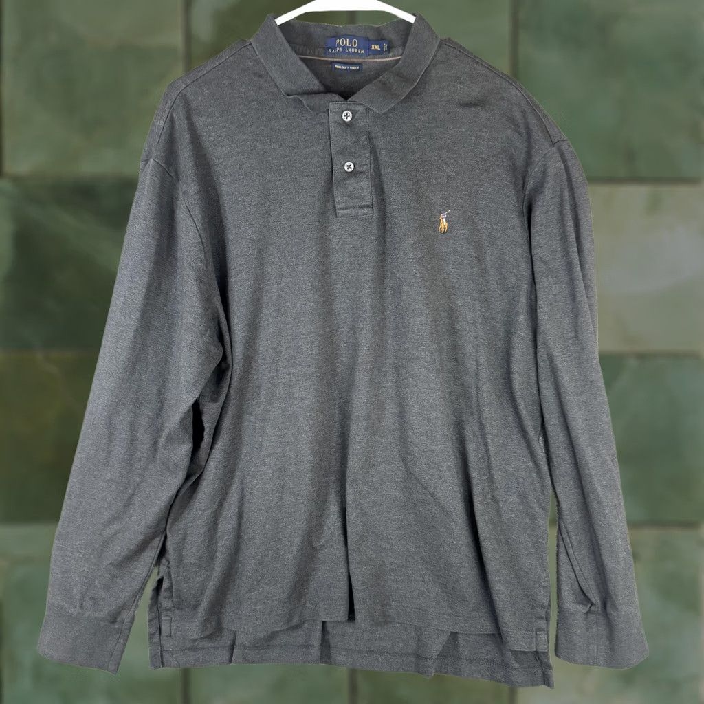 Polo Ralph Lauren Polo Ralph Lauren Polo Shirt Mens 2XL Gray Pima Soft Touch Long Sleeve Pony Logo Size US XXL / EU 58 / 5 - 1 Thumbnail