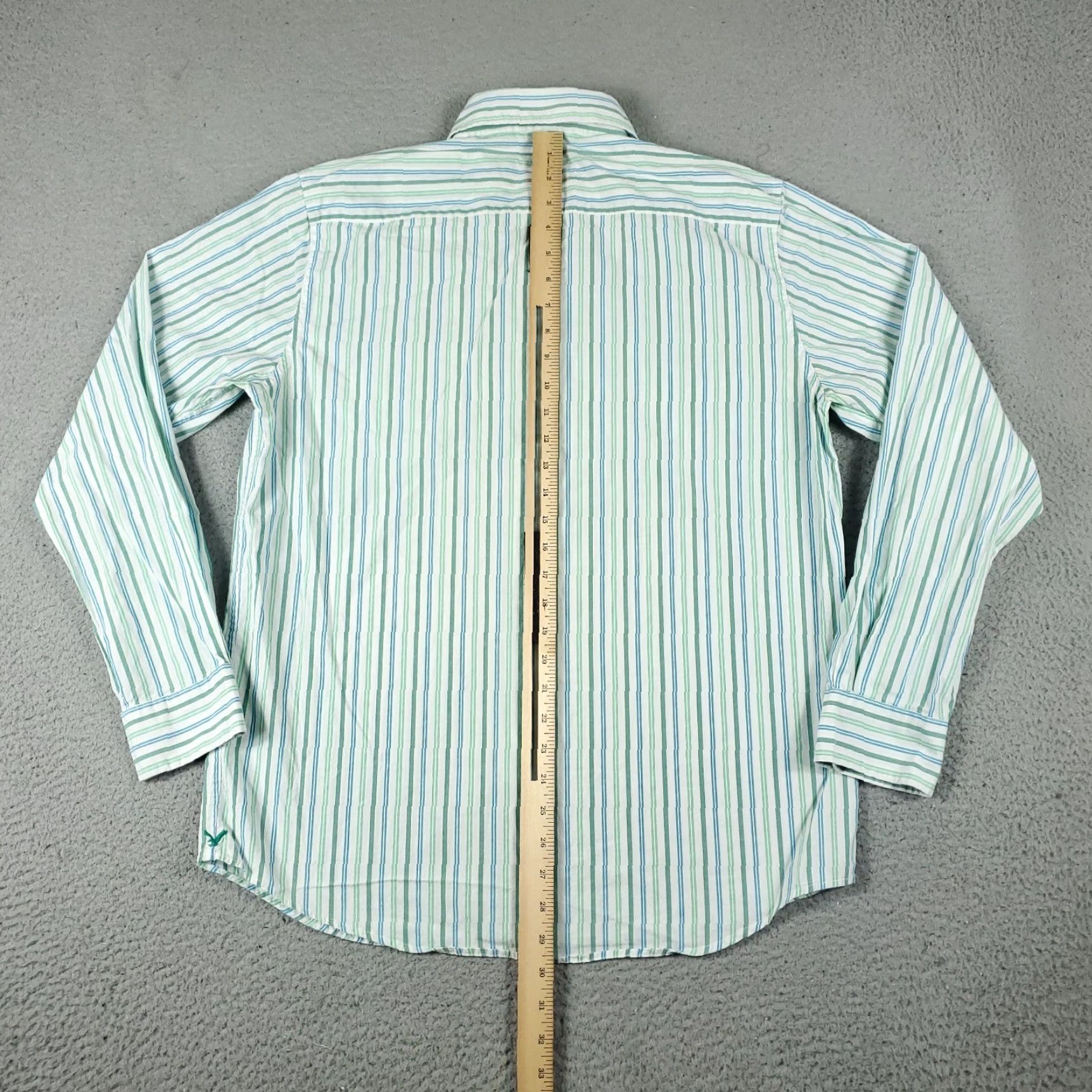 American Eagle Outfitters American Eagle Outfitters Shirt Mens Medium Green Blue Striped Collared Button-Up Long Sleeve Regular Fit Casual Business Formal Vintage No Size US M / EU 48-50 / 2 - 5 Thumbnail
