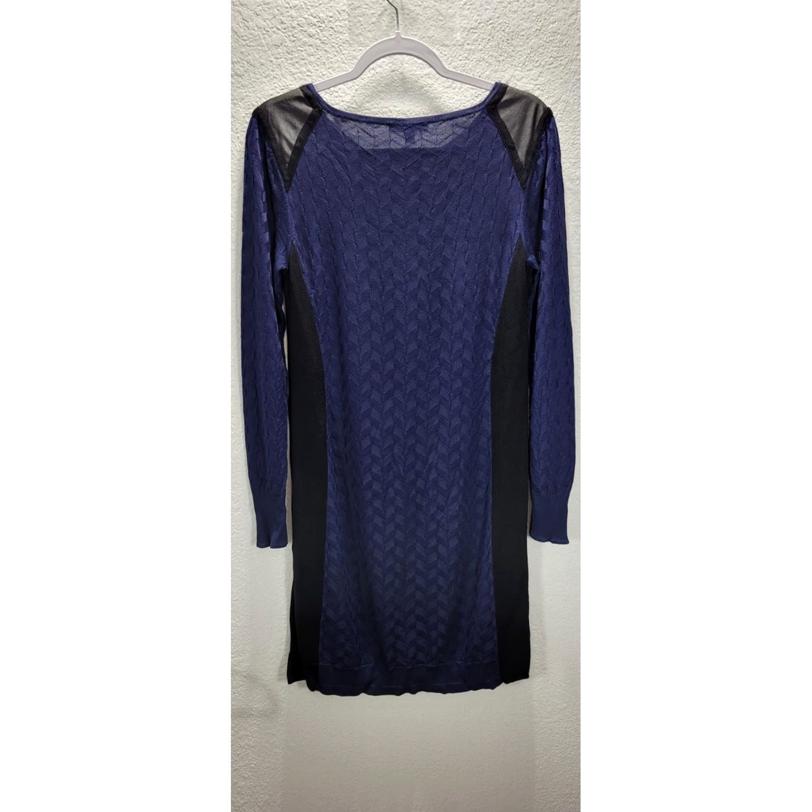 Vintage ivy + blu Knit Blue Black Sweater Dress Knee Length Sheer Soft Rayon Sz M Womens Long Sleeve Size M / US 6-8 / IT 42-44 - 5 Thumbnail