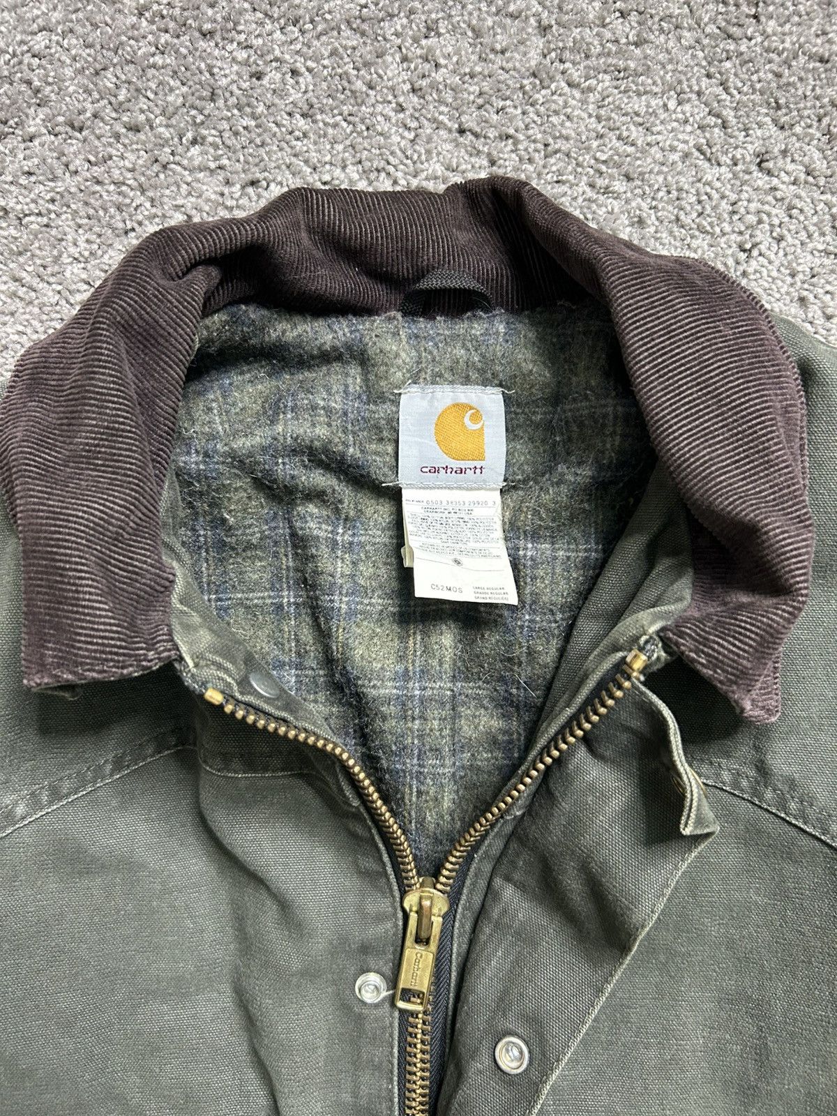 Carhartt Vintage 90s Carhartt Blanket Lined Chore Jacket Moss Earth Size US L / EU 52-54 / 3 - 3 Thumbnail