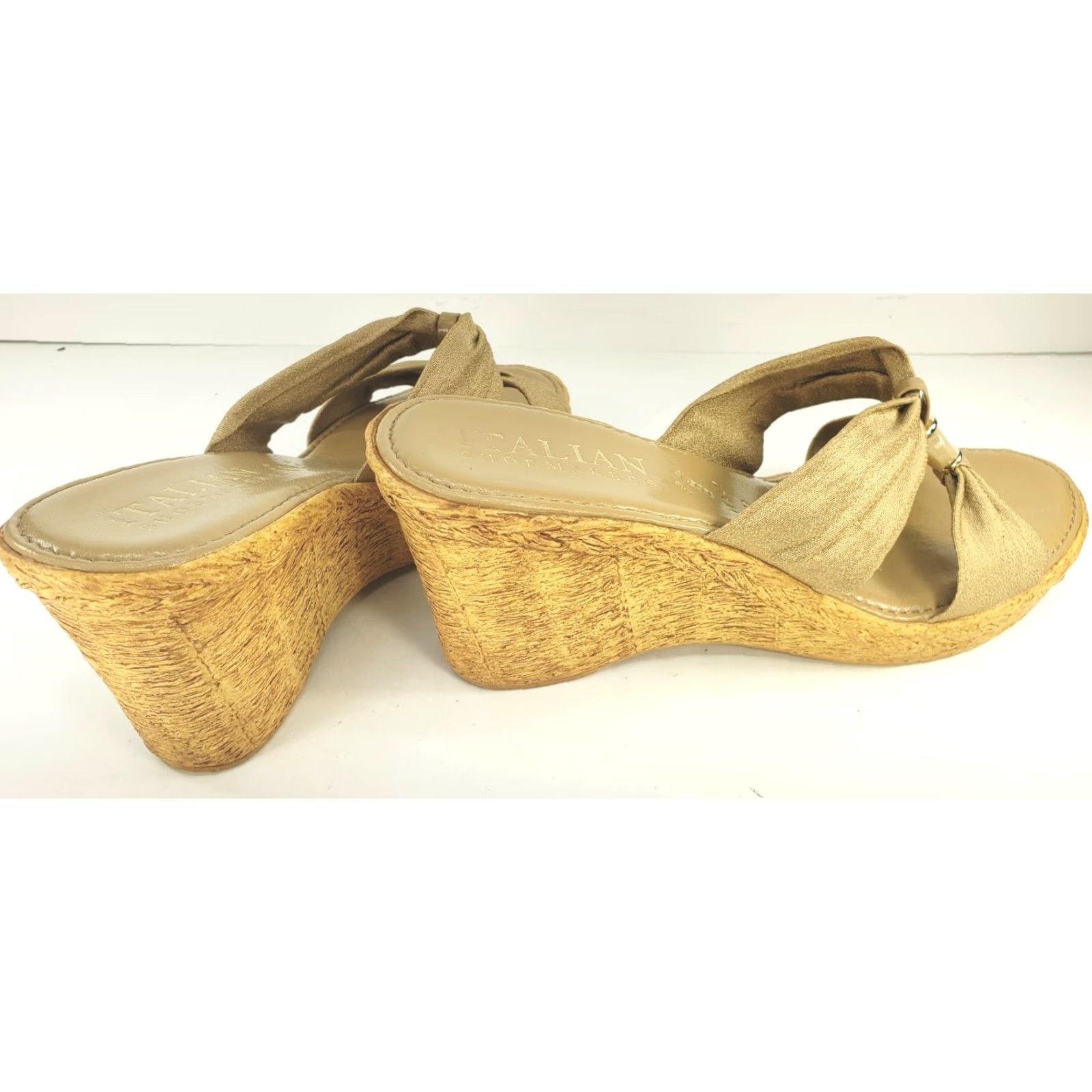 Vintage ITALIAN Shoemaker Gold Metallic Skin Tone Wedge Slide Sandal Womens 8M ITALY Size US 8 / IT 38 - 4 Thumbnail
