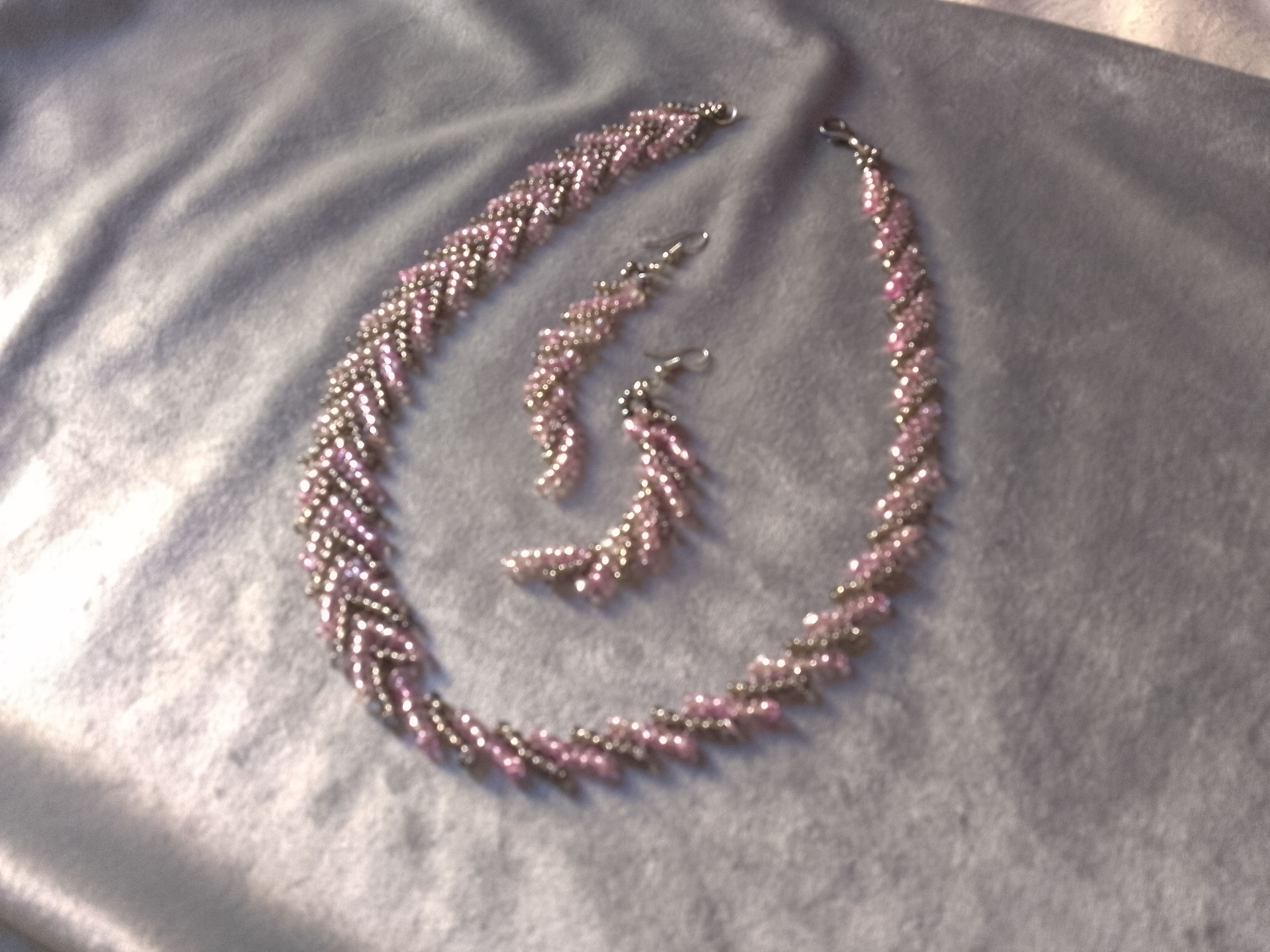 Handmade Necklace. Braided Metallic green/Pink Earrings Elegant Size ONE SIZE - 6 Thumbnail