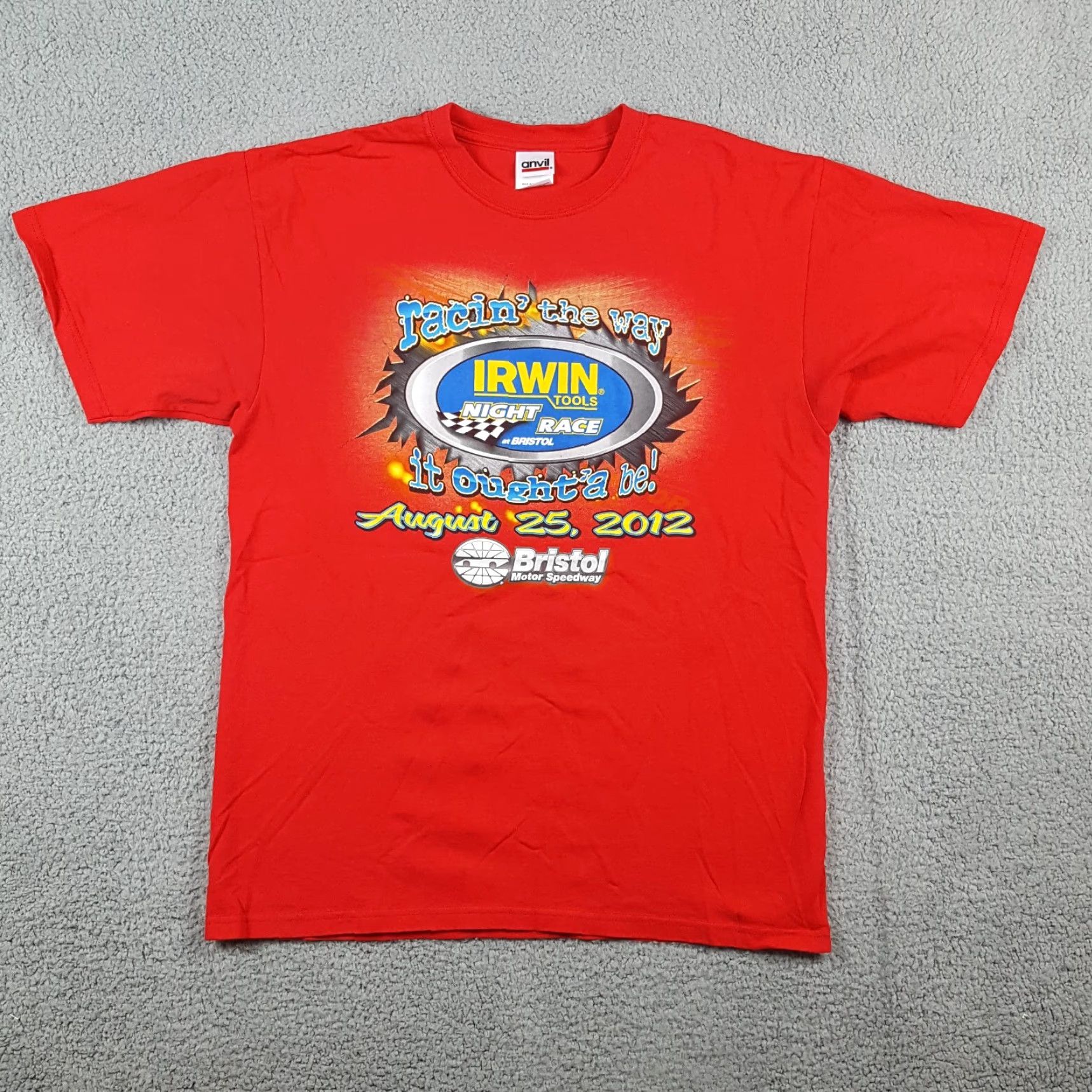 Anvil VINTAGE Anvil Bristol Motor Speedway NASCAR Irwin Racing T-Shirt Adult Large Red Short Sleeve Retro 90s Mens Size US L / EU 52-54 / 3 - 2 Thumbnail