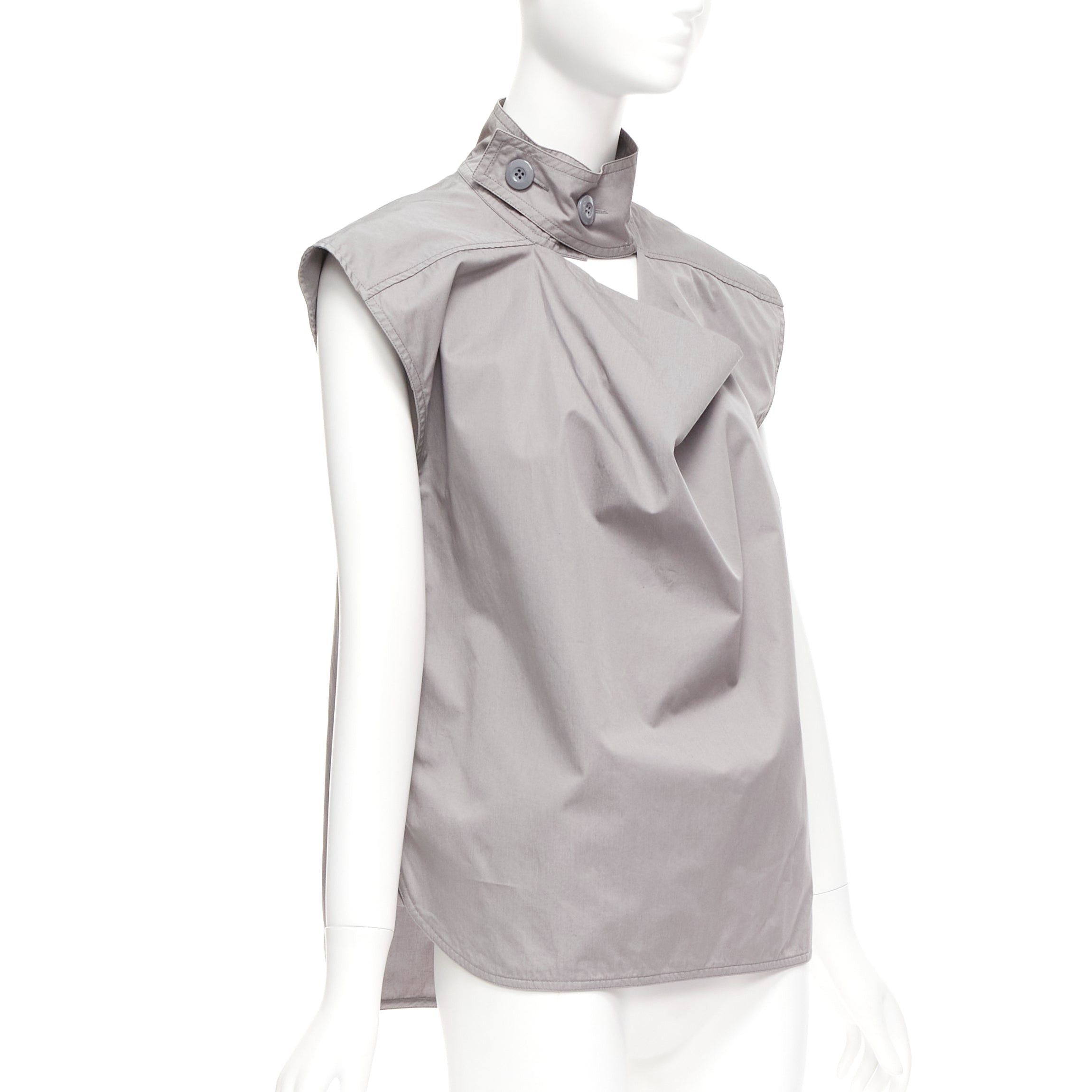 image of Marni Grey Cotton Drape Cut Out Collar Utility Collar Boxy Top It36 Xs, Women's