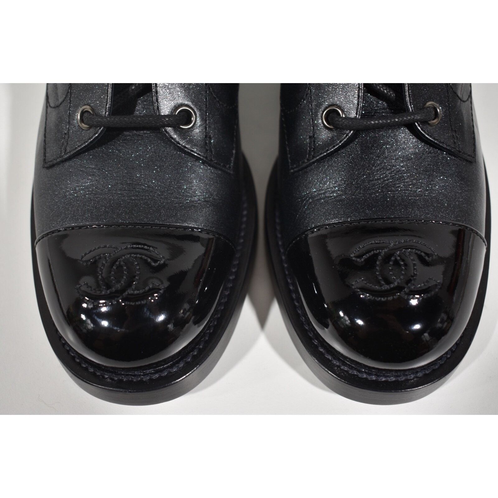 Chanel Chanel 20A Black Calfskin Leather CC Combat Lace Up Tie Size US 9.5 / IT 39.5 - 6 Thumbnail