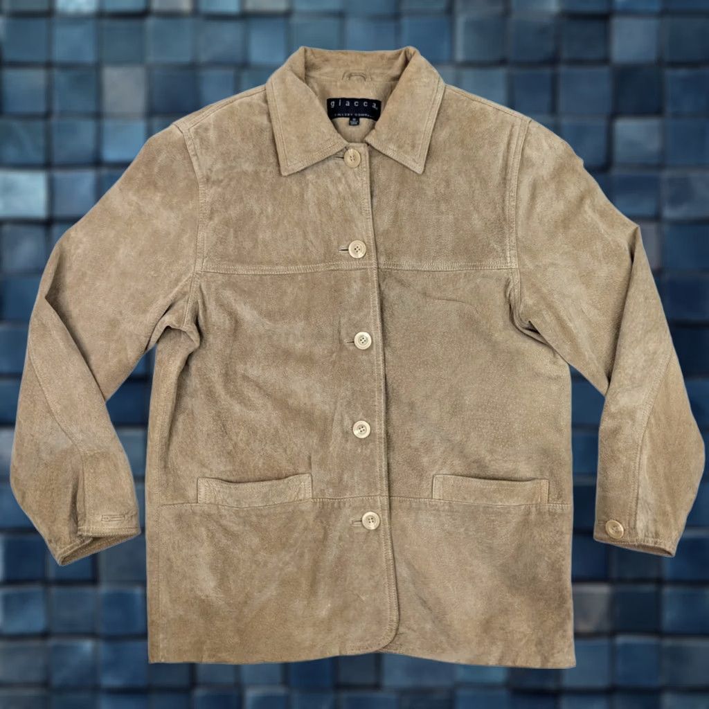 Vintage Vtg Giacca Suede Leather Lined Button Jacket Women M Beige Long Field Coat Size M / US 6-8 / IT 42-44 - 1 Thumbnail