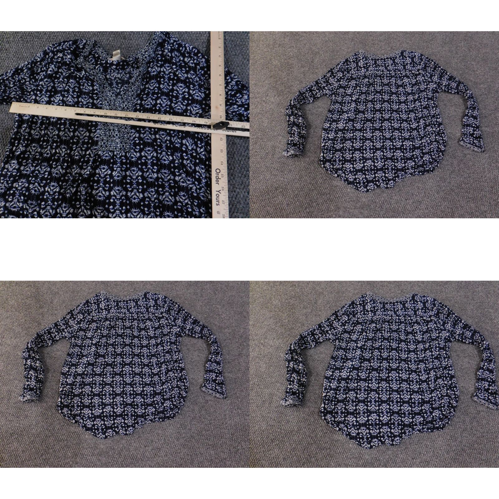 Loft LOFT Outlet Blouse Womens Large Navy Blue Ikat Print Split V-Neck Long Sleeve Blouse Womens L Navy Ikat Print V-Neck Long Sleeve Size L / US 10 / IT 46 - 8 Thumbnail