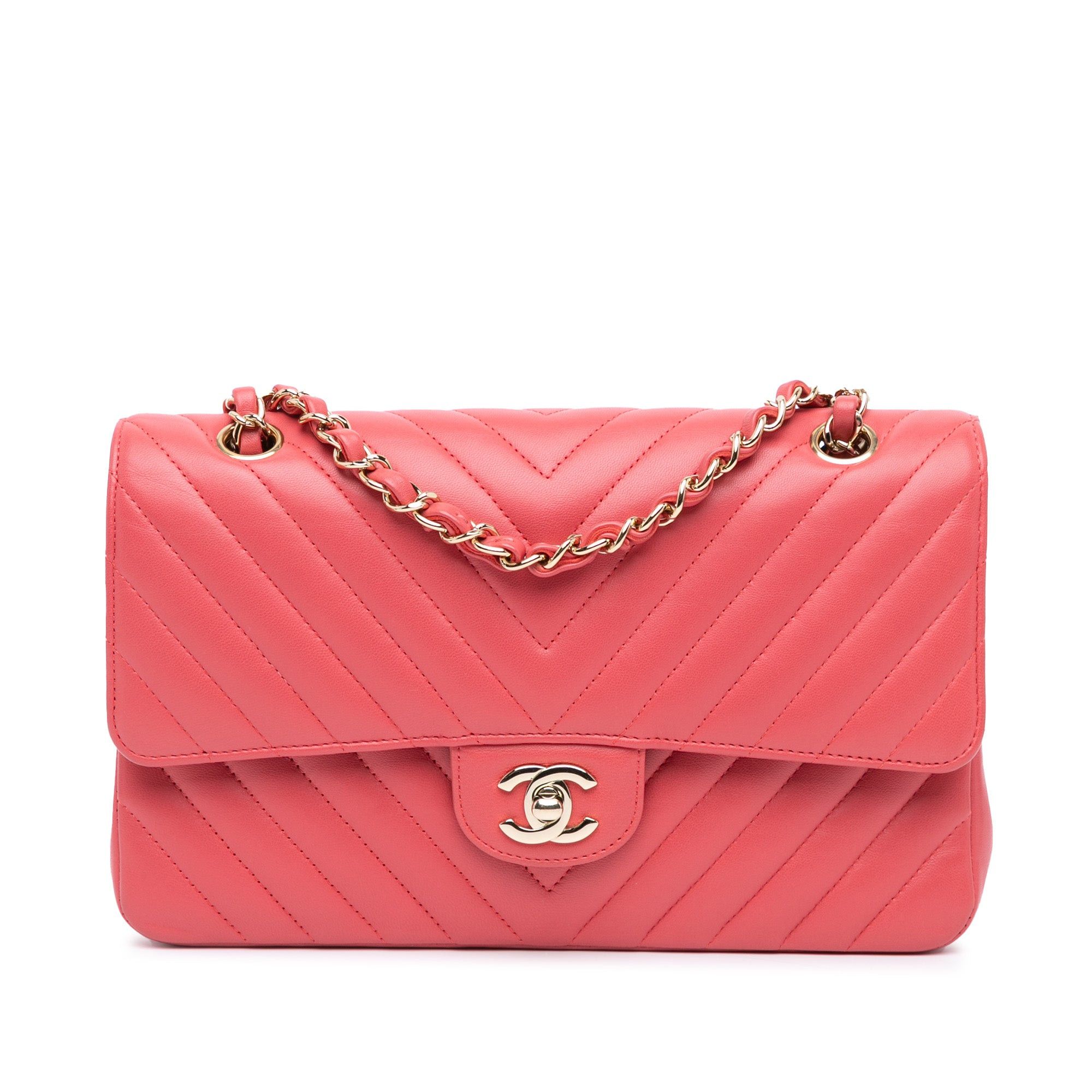 Chanel Chanel Medium Classic Chevron Lambskin Double Flap Pink Size ONE SIZE - 1 Thumbnail