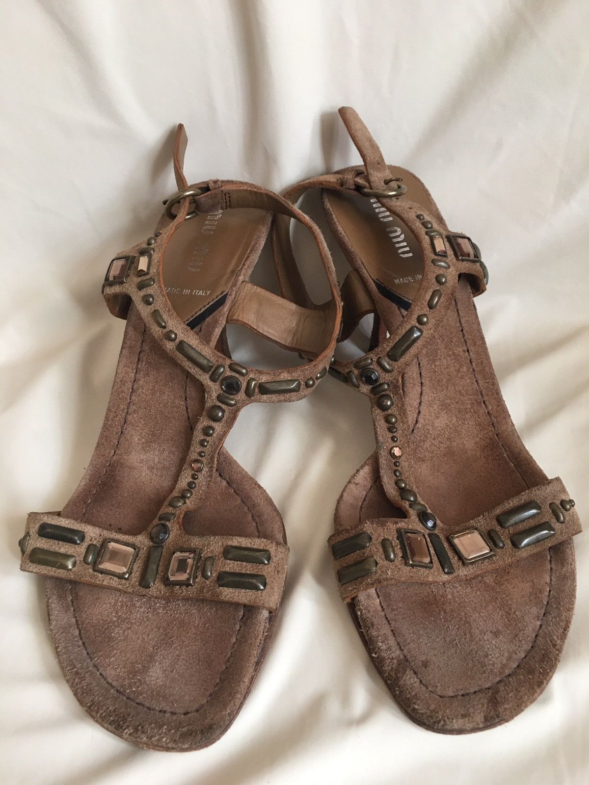 Miu Miu MIU MIU Brown Suede Rhinestones Heels Sandals EU 38 Size US 8 / IT 38 - 4 Thumbnail