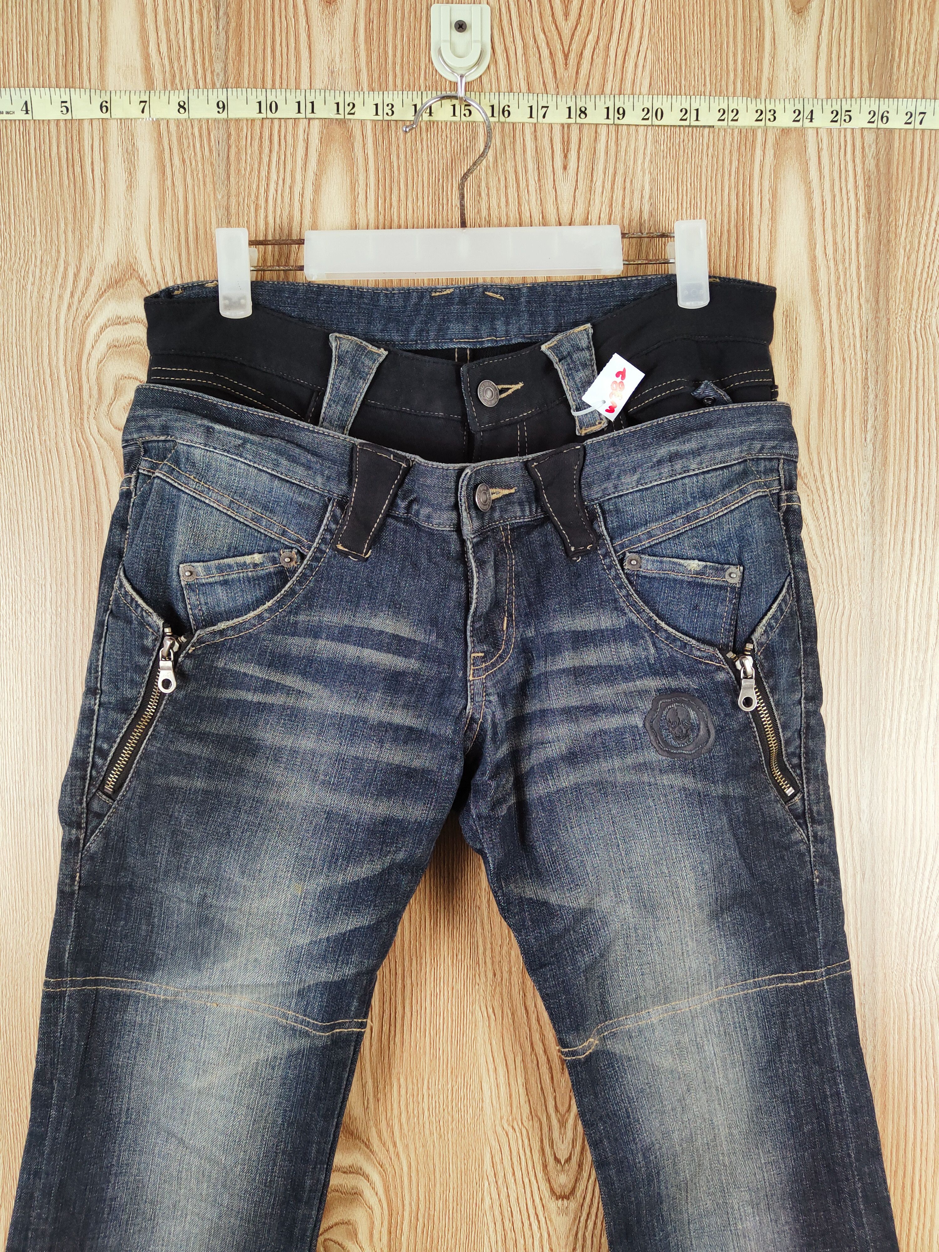 PPFM PPFM Dark Blue double waist Distressed Ripped Jeans #W382 Size US 32 / EU 48 - 3 Thumbnail