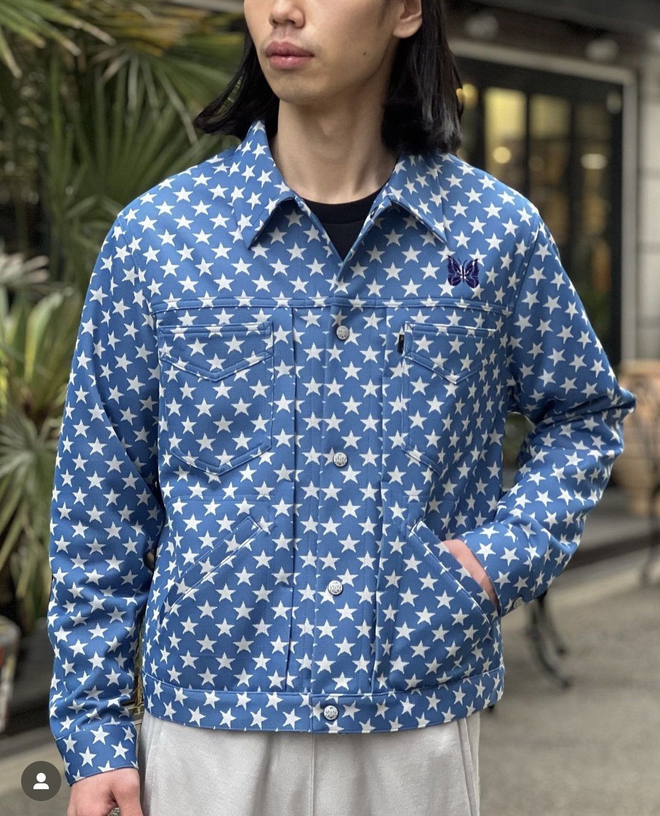 image of ds! Ss23 Needles Butterfly Logo Penny Jean Star Jacket in Baby Blue, Men's (Size Large)