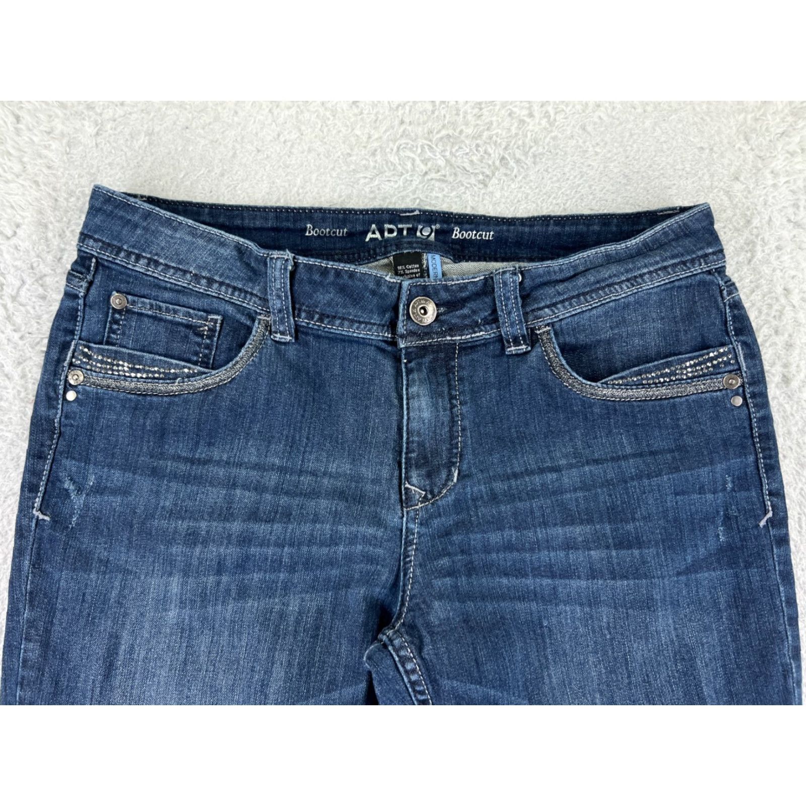 Apt. 9 Apt. 9 Jeans Womens 10 Blue Denim Bootcut Embellished Cotton Blend Stretch Pants-? Size 32" / US 10 / IT 46 - 4 Thumbnail