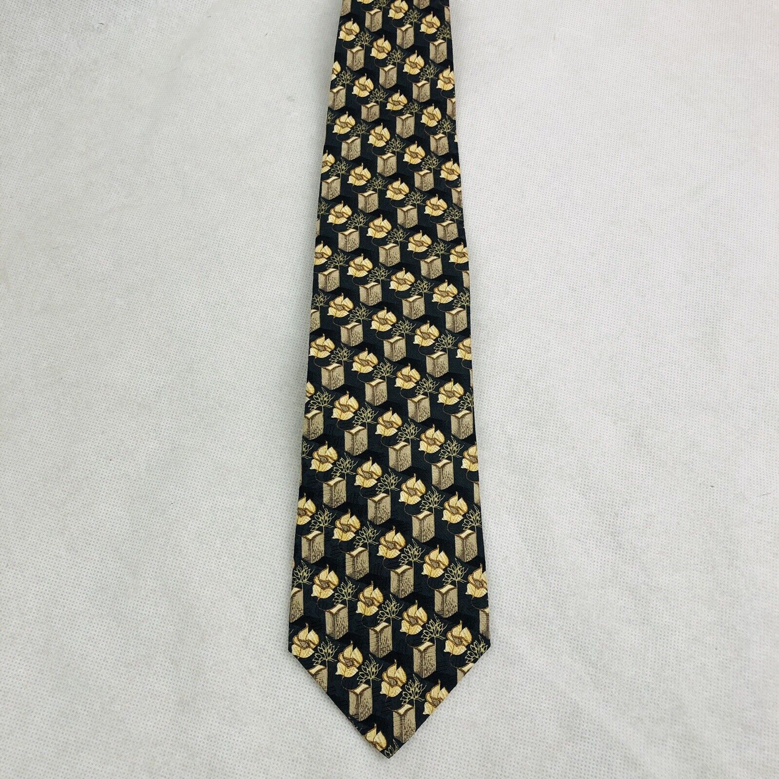 Ermenegildo Zegna Ermenegildo Zegna Tie Silk Italy Black Gold Floral ...