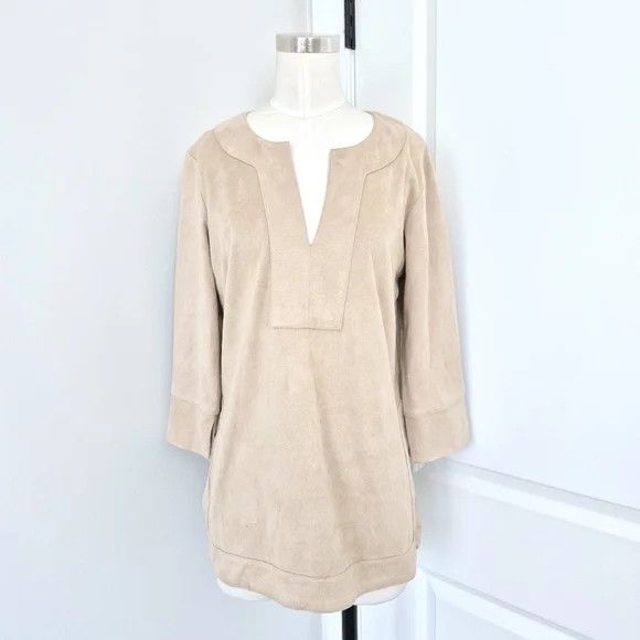 Gretchen Scott Tuffso Faux Suede 3/4 Sleeve Split V-Neck Tunic NWOT Size S / US 4 / IT 40 - 3 Thumbnail