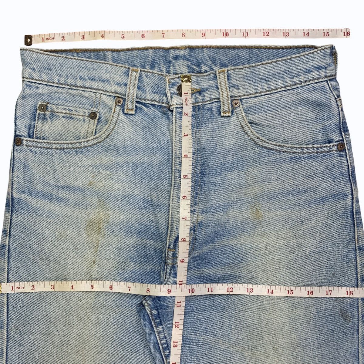 Levi's Vintage 90s Levis 515 Stained Light Wash Baggy Jeans 31x29 Size US 31 - 8 Thumbnail