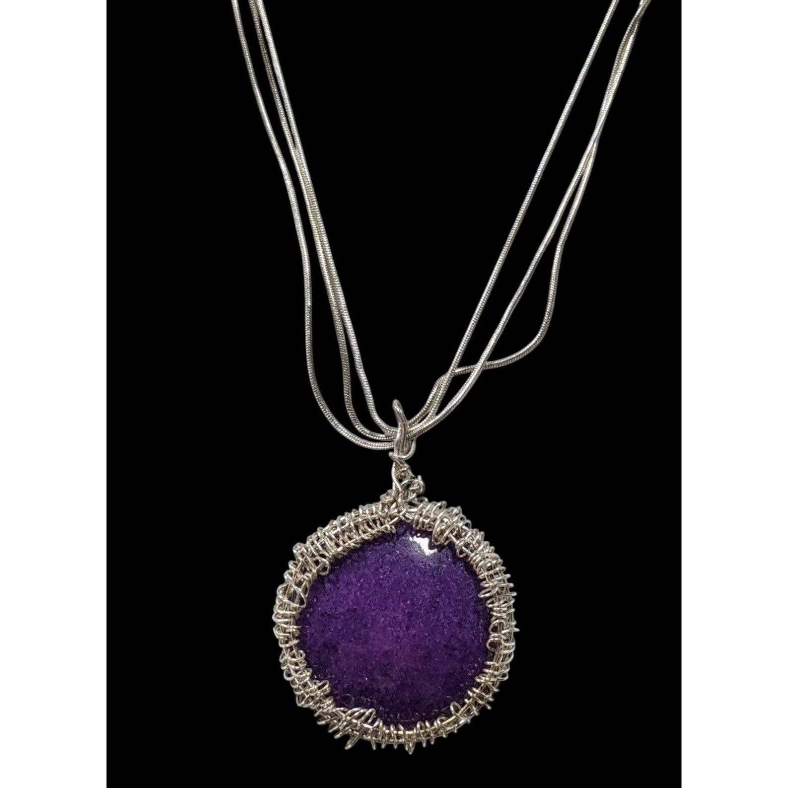 Handmade Whimsical Handmade Wire Wrapped Purple Stone On Layered Silv Size ONE SIZE - 2 Thumbnail