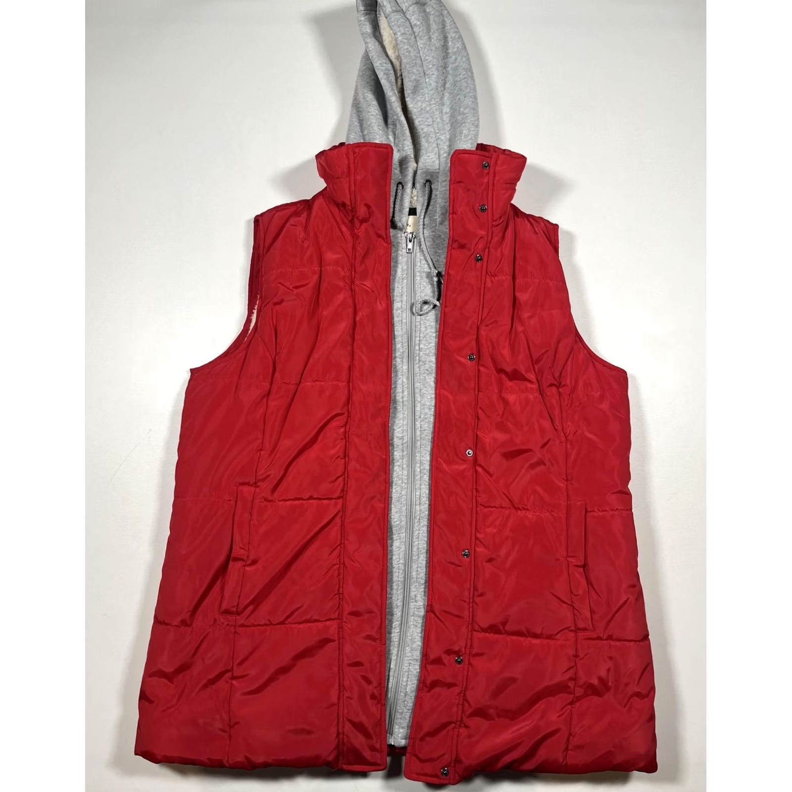 Vintage Ci Sono Vest Womens 2X Red Hooded Sherpa Lined Zip Puffer Long Quilted Vest Size XXL / US 16-18 / IT 52-54 - 2 Thumbnail