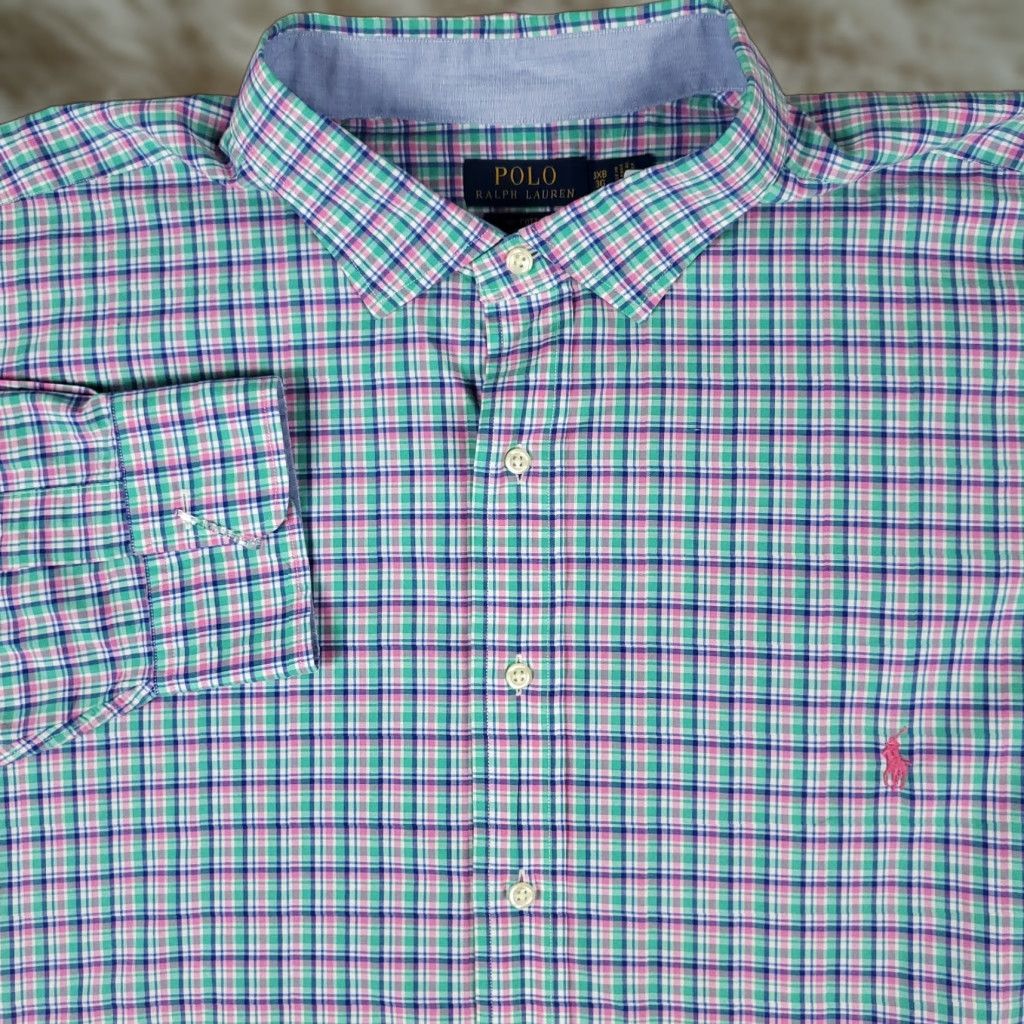 Ralph Lauren Ralph Lauren Shirt Mens 3XB Blue Pink Plaid Stretch Pony Button Up Long Sleeve Button-Up Size US XXL / EU 58 / 5 - 1 Thumbnail