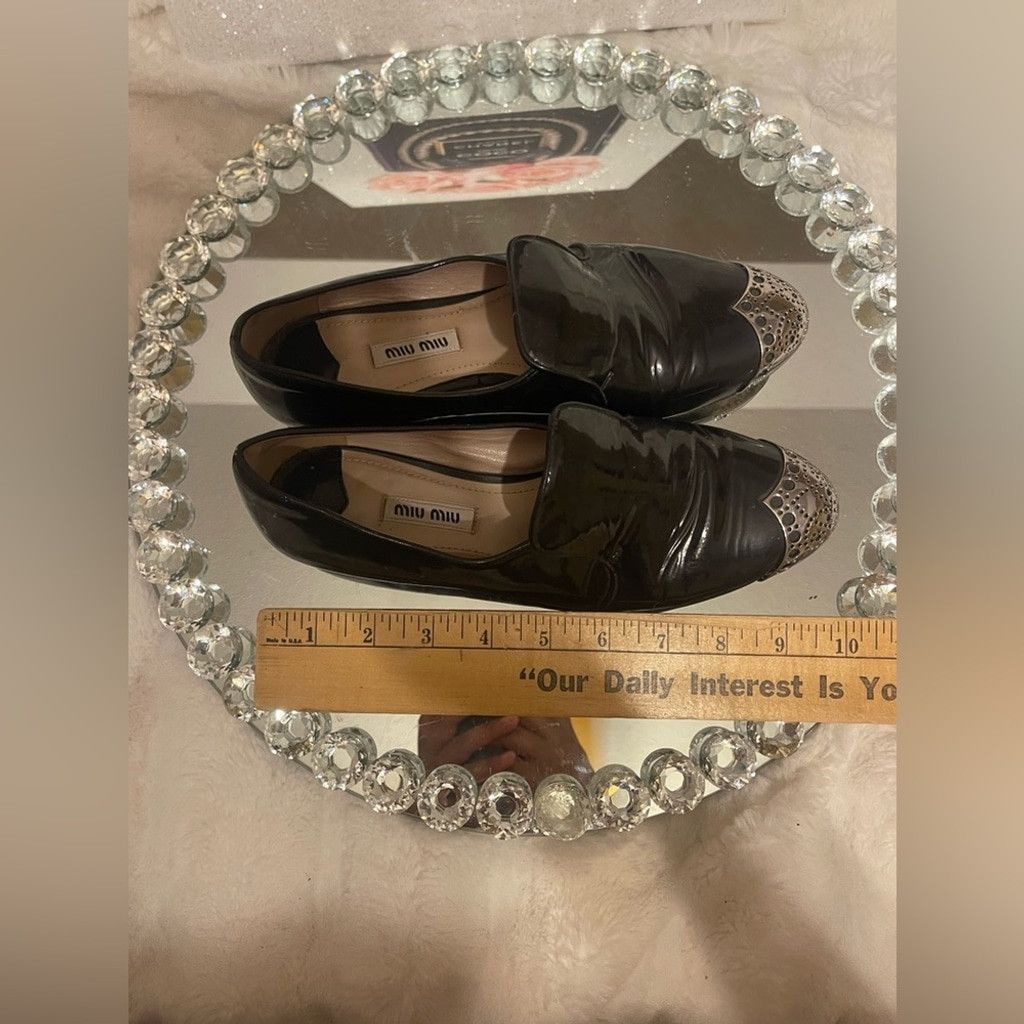 Miu Miu Miu Miu Black and Silver Flats with Elegant Design Size US 7 / IT 37 - 7 Thumbnail