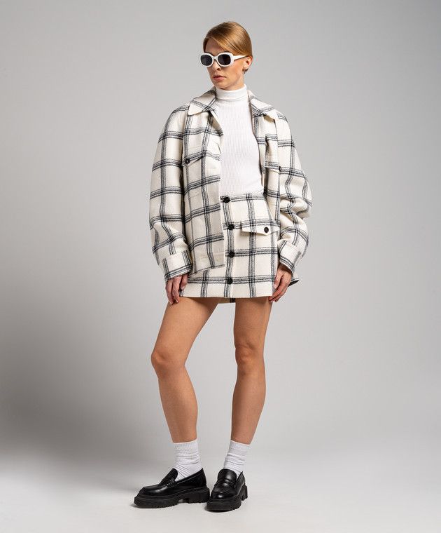 Sportmax o1tko10125 Check Oversized Short Coat in White/Black Size L / US 10 / IT 46 - 2 Thumbnail