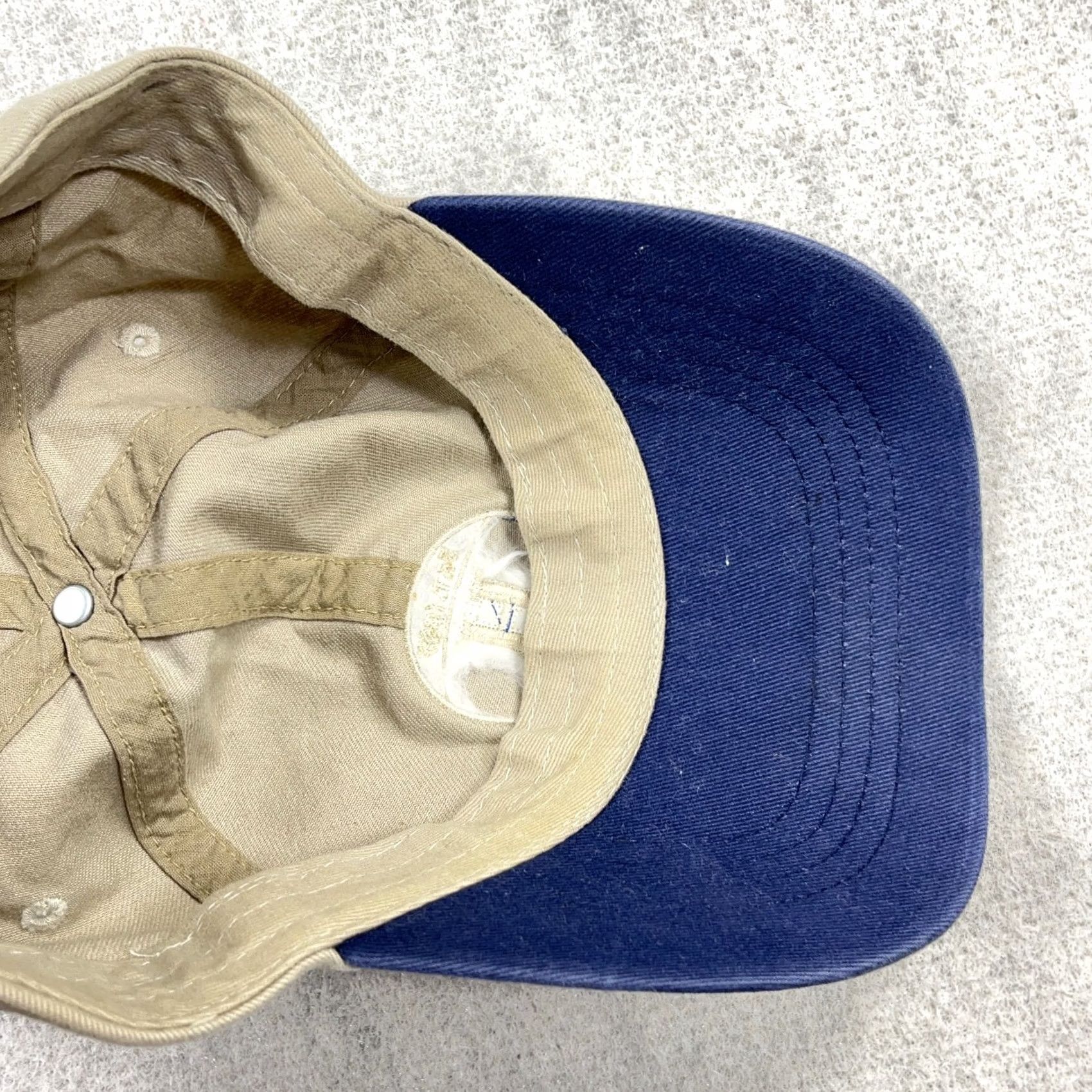 Tommy Hilfiger VINTAGE Tommy Hilfiger Hat Cap Leather Strap Back Tan Blue Spell Out Basketball Hat Size ONE SIZE - 5 Thumbnail