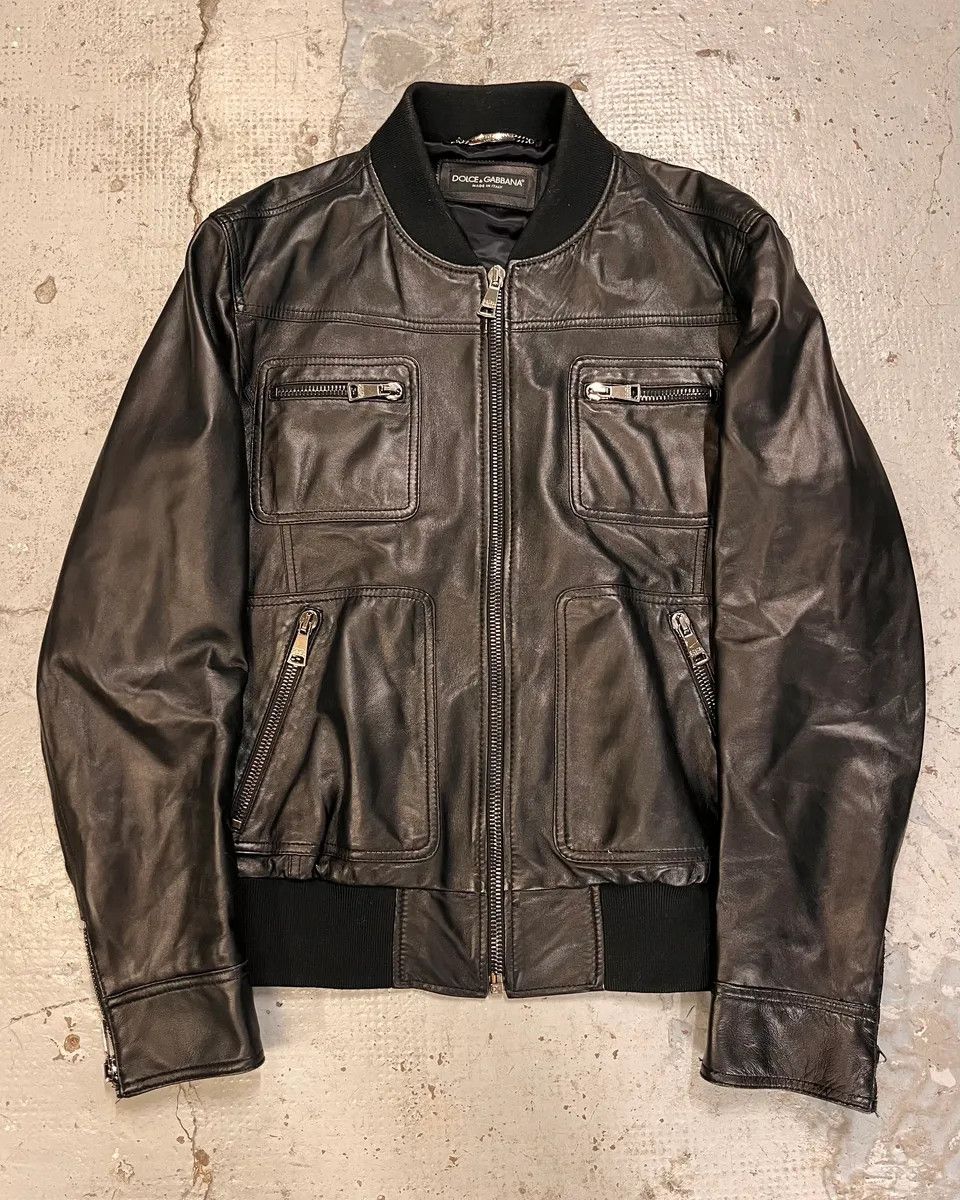 Dolce & Gabbana 2010s Dolce & Gabbana Black Alpha Bomber Leather Jacket Size US M / EU 48-50 / 2 - 4 Thumbnail