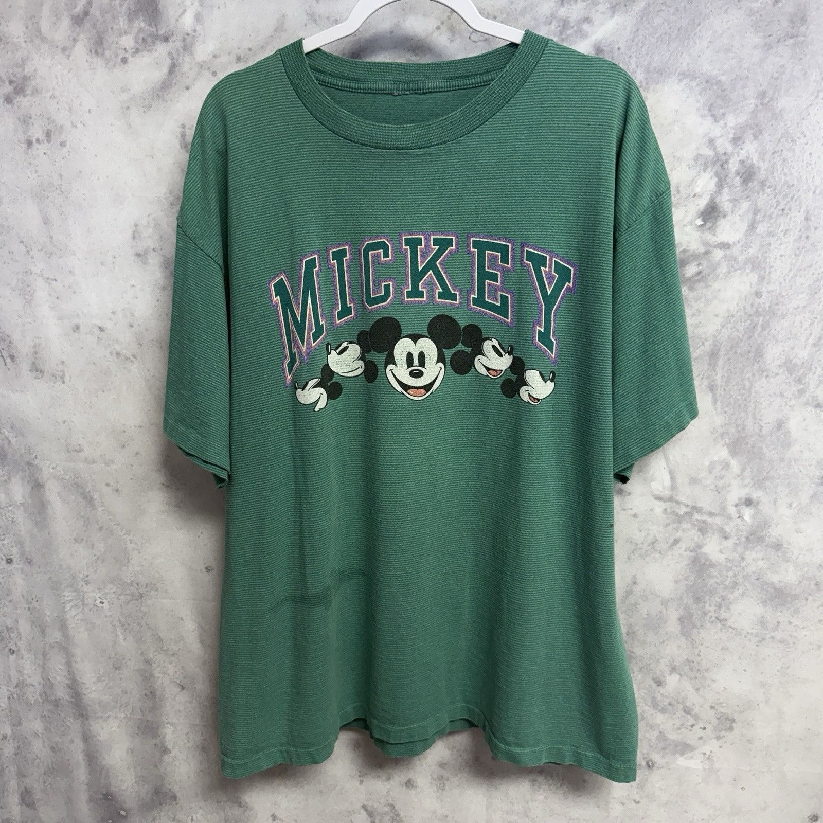 Vintage Vintage 90s Mickey Mouse T Shirt Green Short Sleeve Striped Size US XL / EU 56 / 4 - 2 Thumbnail