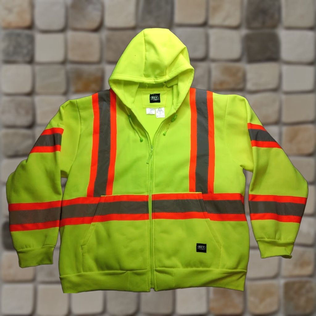 Vintage Key Safety Work Wear Hoodie 2XLT Mens Yellow Reflective High Visibility Hoodie Shirt (Wear) Size US XXL / EU 58 / 5 - 1 Thumbnail