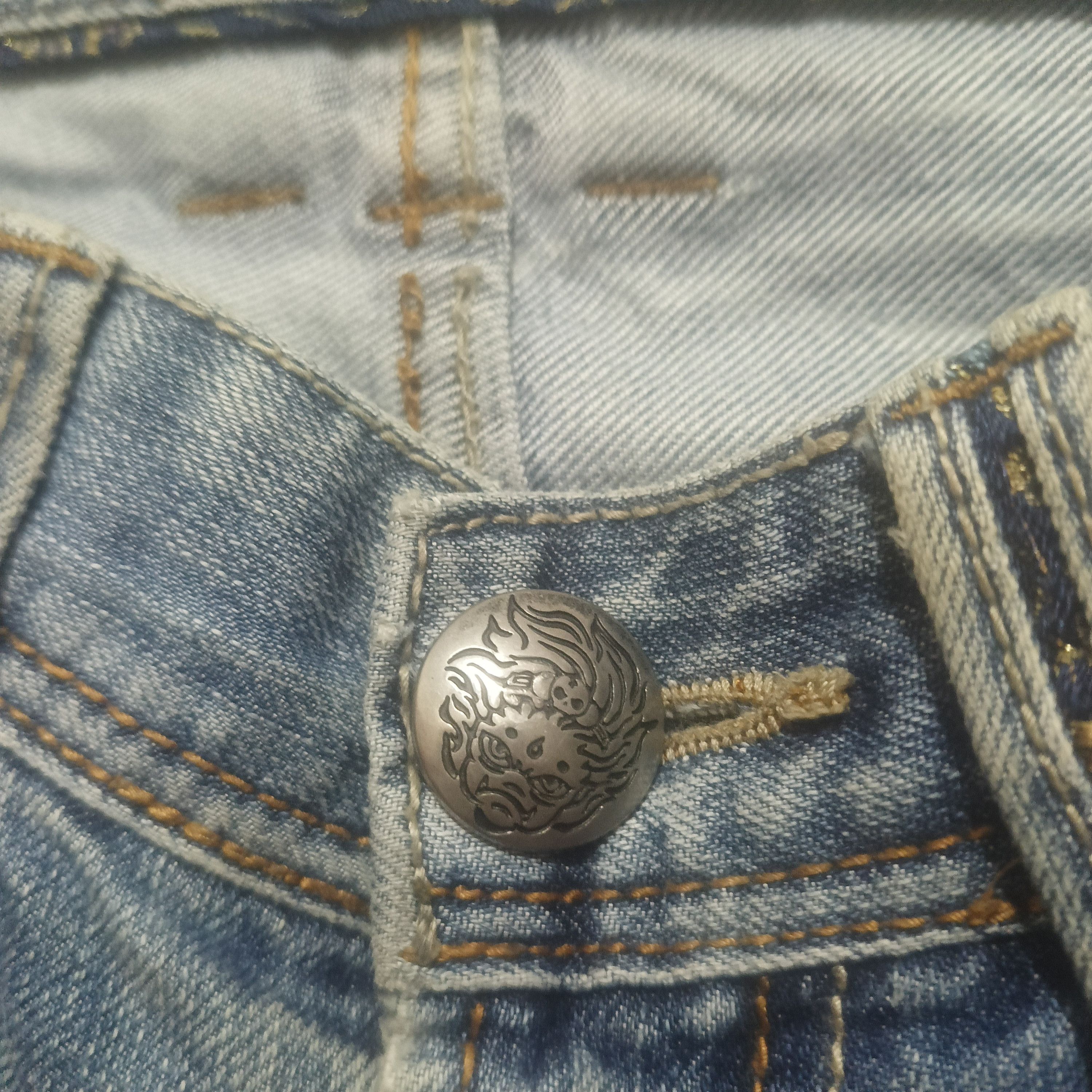 Karakuri Tamashii Japan Jizo Bosatsu Distressed Thrashed Jeans Karakuri style Size US 31 - 13 Thumbnail