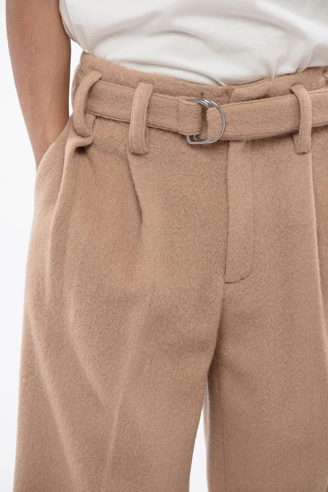 Jil Sander og1mm0625 Pleated Belted Wool Pant in Beige Size US 32 / EU 48 - 3 Thumbnail
