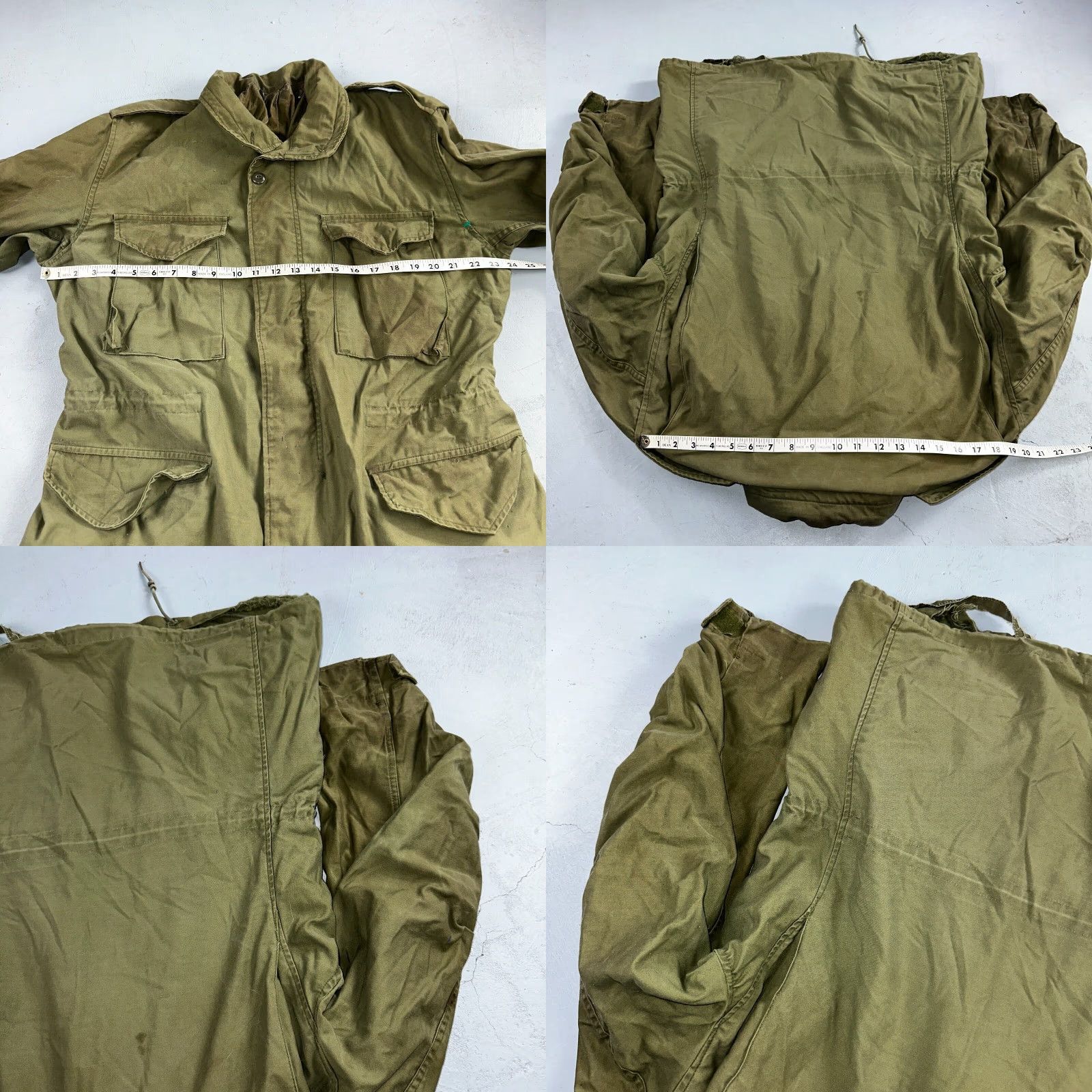 Vintage VTG U.S. Army M-65 Field Jacket Coat Green Nylon Mid-Length Zip Snap Hooded All Seasons Pockets Vietnam 70s Mens M Size US M / EU 48-50 / 2 - 10 Thumbnail