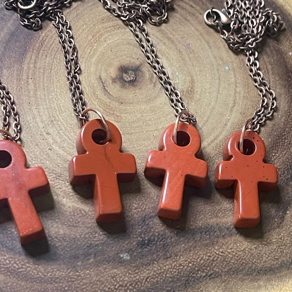 Other Red jasper ankh carving key of life necklace pendant eternal life Egyptian pink black Size ONE SIZE - 1 Thumbnail