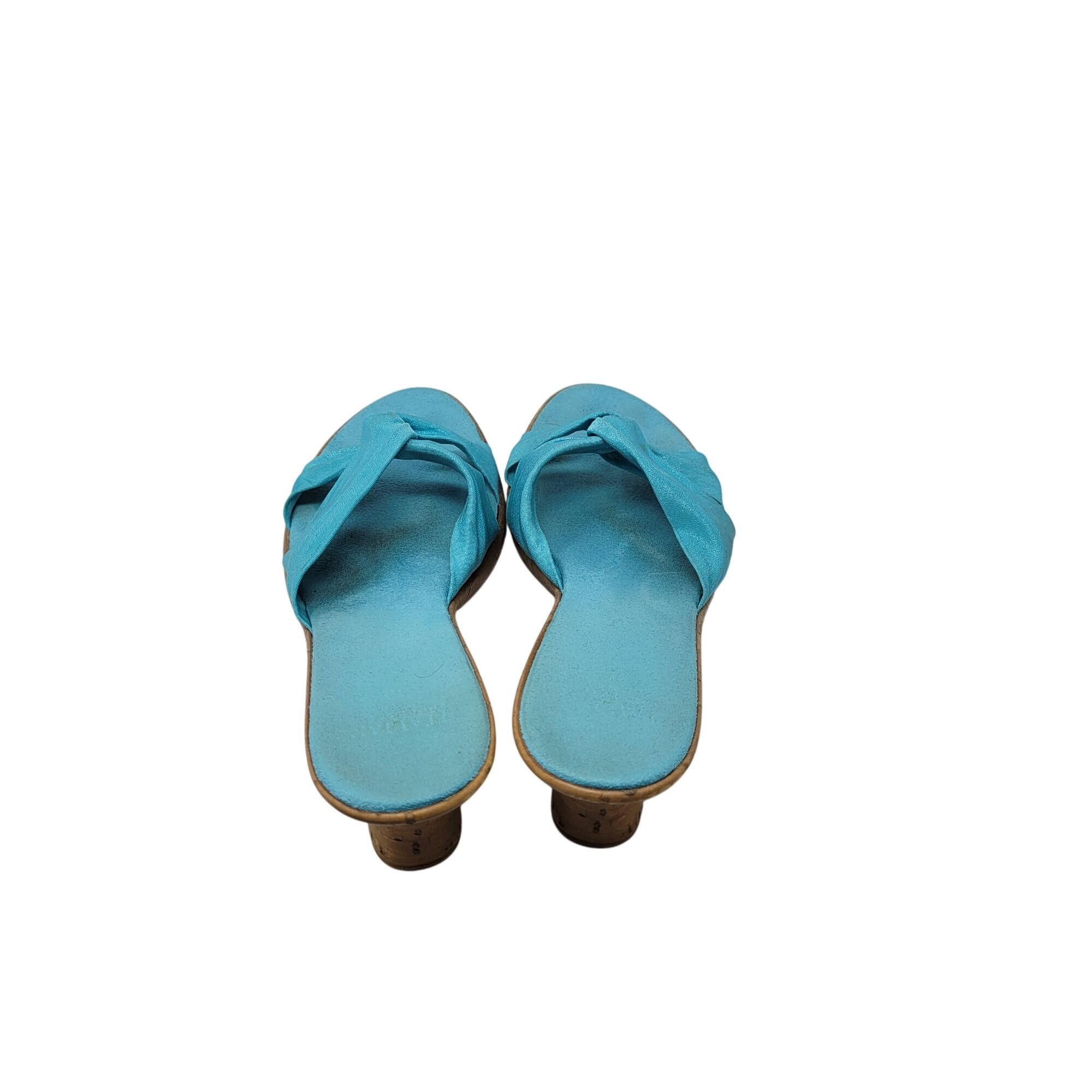 Vintage Vtg Vegan Handmade Italian Wedge Sandals Sz 10 Aqua Knotted Size US 10 / IT 40 - 7 Thumbnail