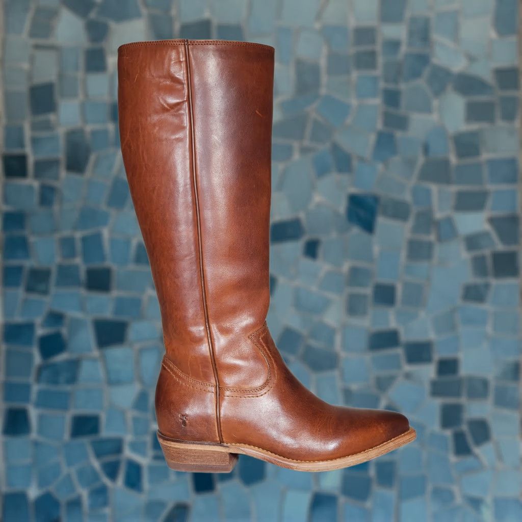 Frye VINTAGE FRYE Billy Inside Zip Tall Cowboy Boots Caramel Brown Leather 70810 Women's US 7.5 B Boots Mens Size US 8 / IT 38 - 1 Thumbnail