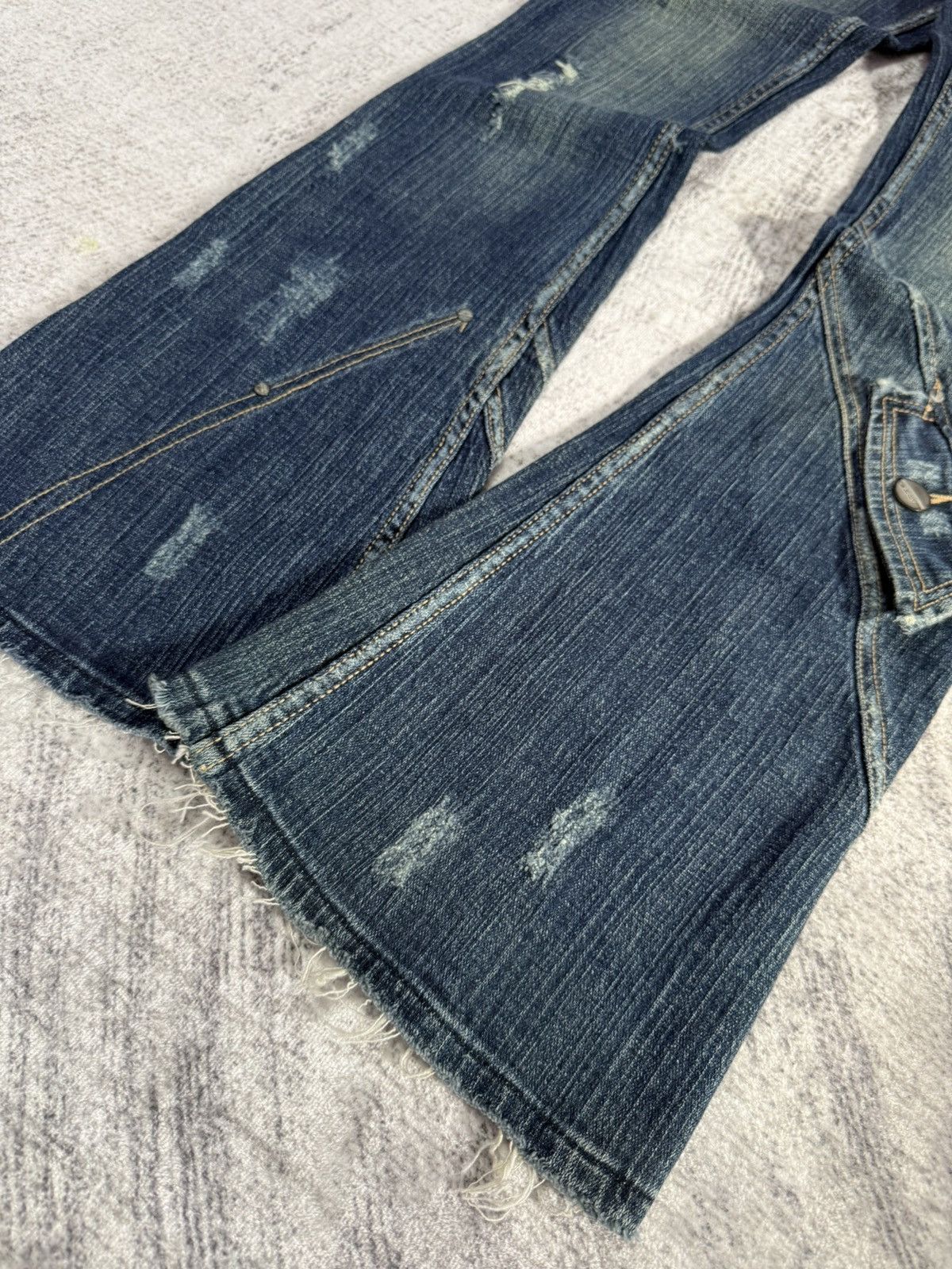 Japanese Brand × Le Grande Bleu (L.G.B.) × Tornado Mart GHC Deconstructed Panel Green Mud Wash Low Rise Flared Jeans Size US 27 - 7 Thumbnail